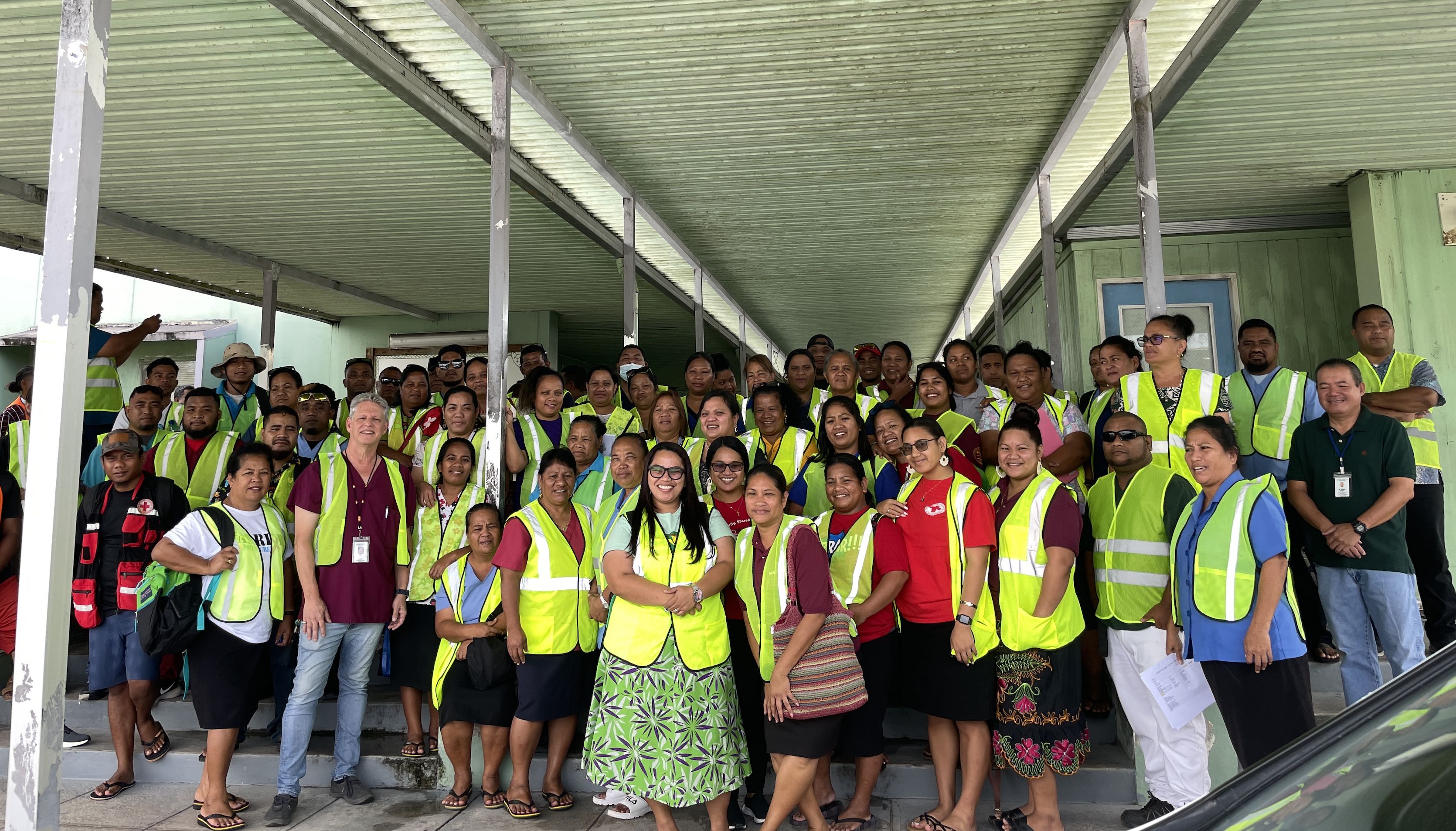 Ministry of Health and Human Services outreach vaccine teams gathered at the launch of their Covid vaccine program earlier last week outside Majuro hospital.