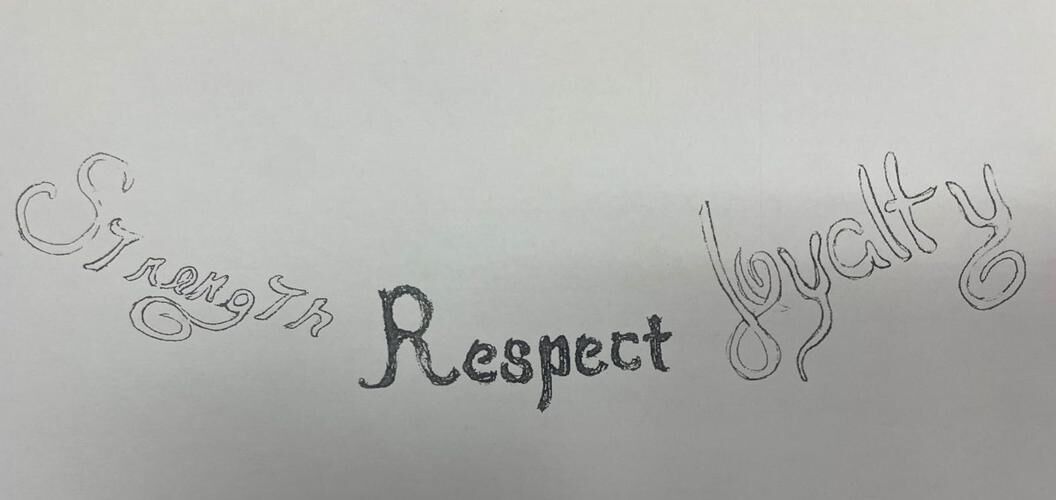 The first tattoo on the unidentified victim’s body reads “Strength Respect Loyalty” as shown in a sketch.