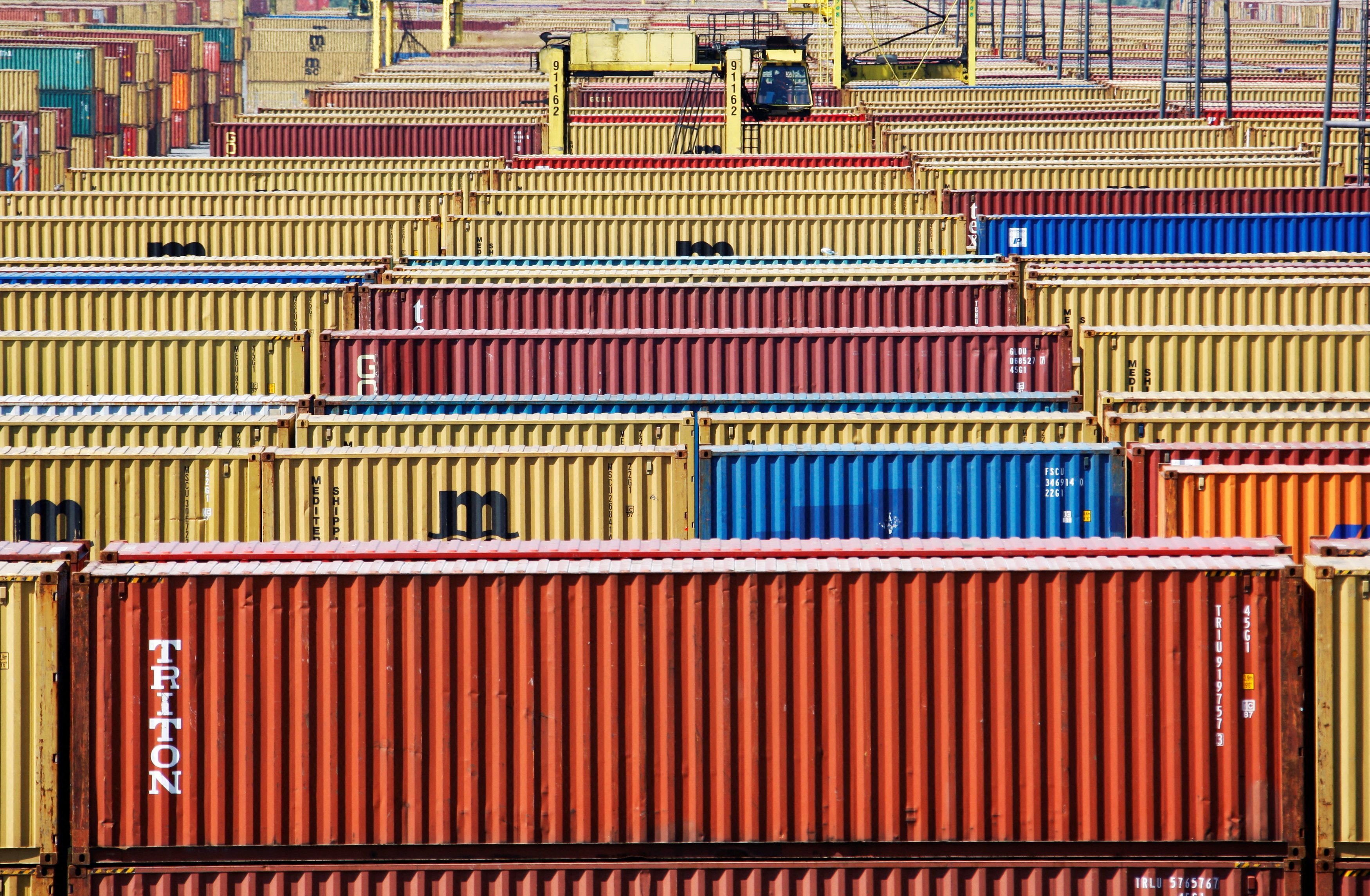 Containers are parked in the port of Antwerp, Belgium on Aug. 4, 2009.