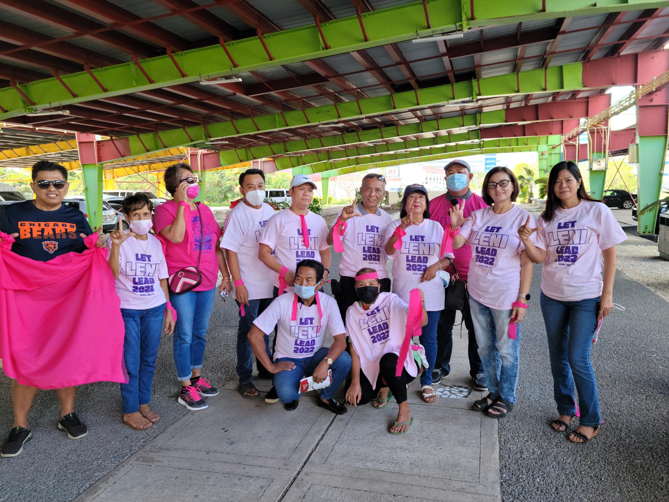 The members of the Bicol Association of Saipan wear pink shirts to express support for Philippine Vice President Leni Robredo who is running for president in the general election on May 9.