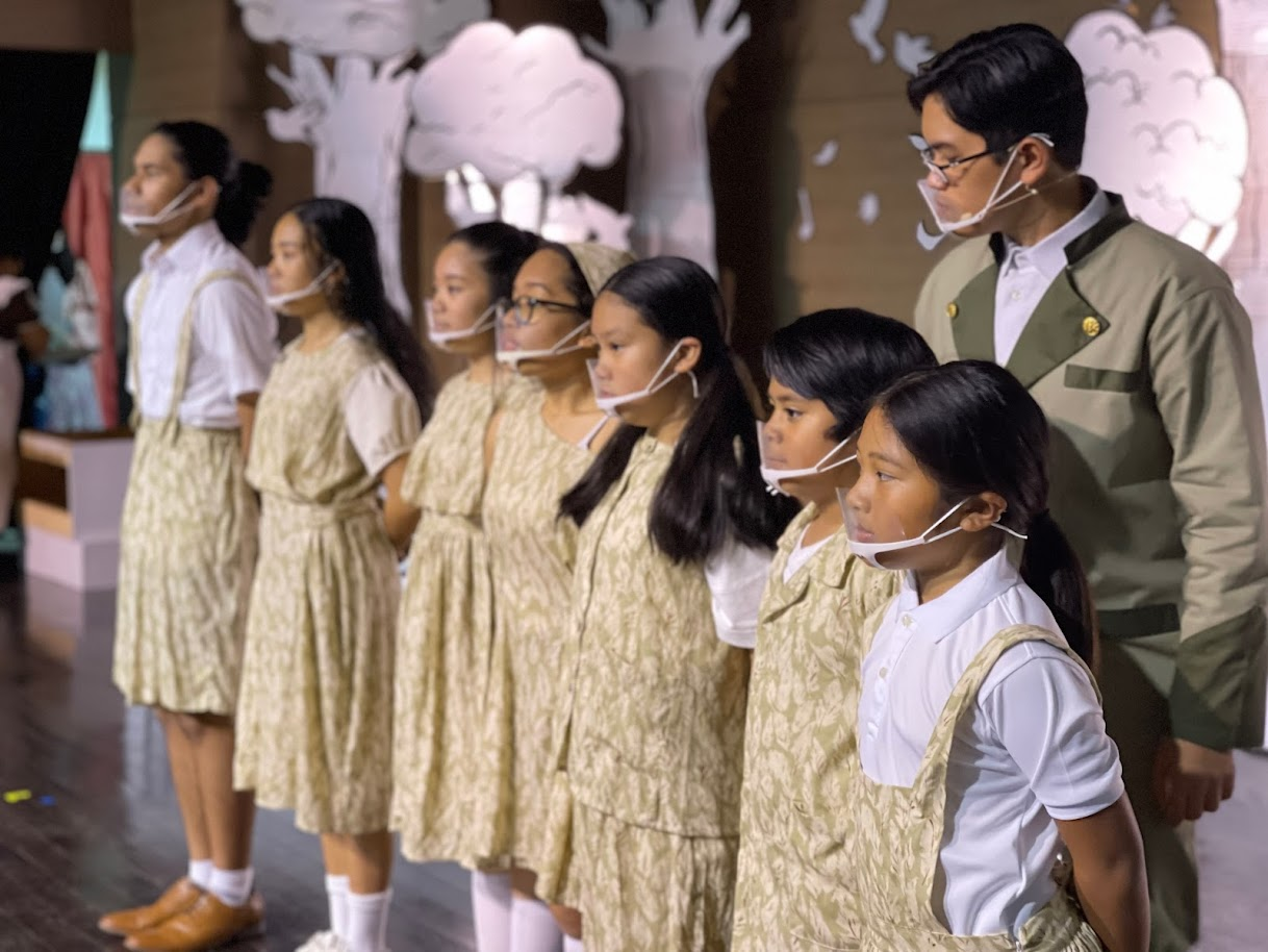 Captain von Trapp inspects the makeover Maria has given his children while he was away.