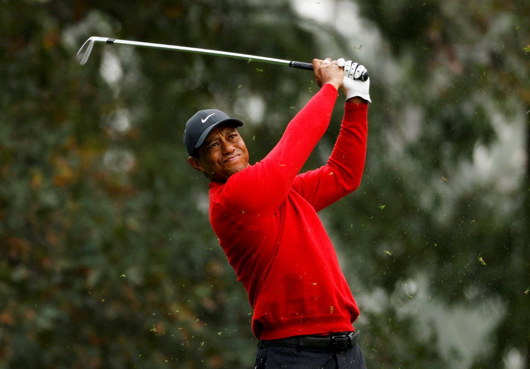 Tiger Woods of the U.S. on the 4th hole during the final round of The Masters at the Augusta National Golf Club in Augusta, Georgia on Nov. 15, 2020.