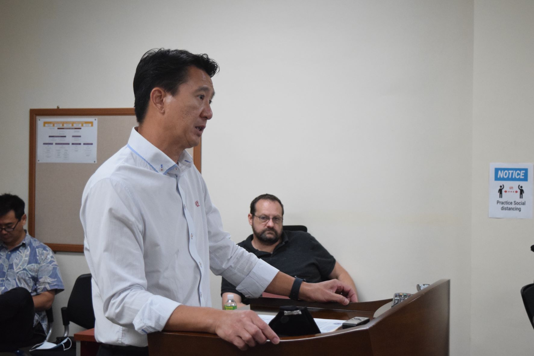 Imperial Pacific International construction manager Eric Poon speaks to the Commonwealth Casino Commission on Thursday in the commission's conference room in Gualo Rai.