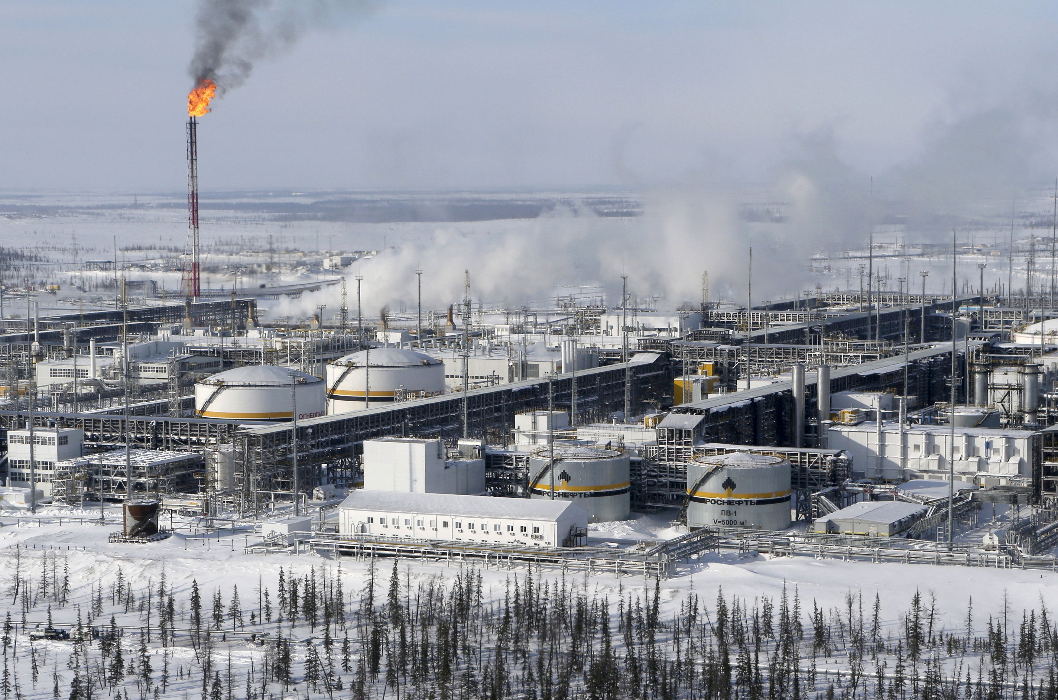 A general view shows oil treatment facilities at Vankorskoye oil field owned by Rosneft north of Krasnoyarsk, Russia, March 25, 2015.