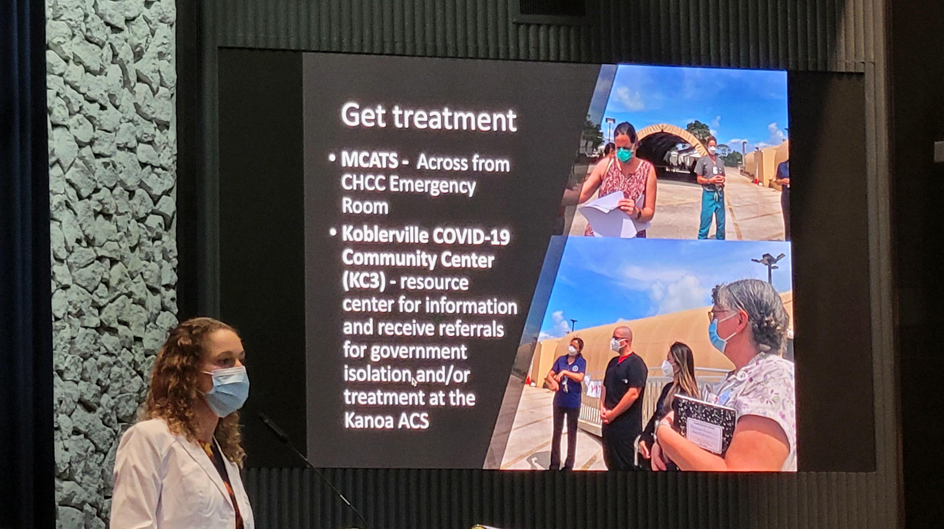 Dr. Lily Muldoon, Commonwealth Healthcare Corp. medical director of public health, speaks during the CNMI Covid-19 Protocol Forum on Friday at Kensington Hotel.