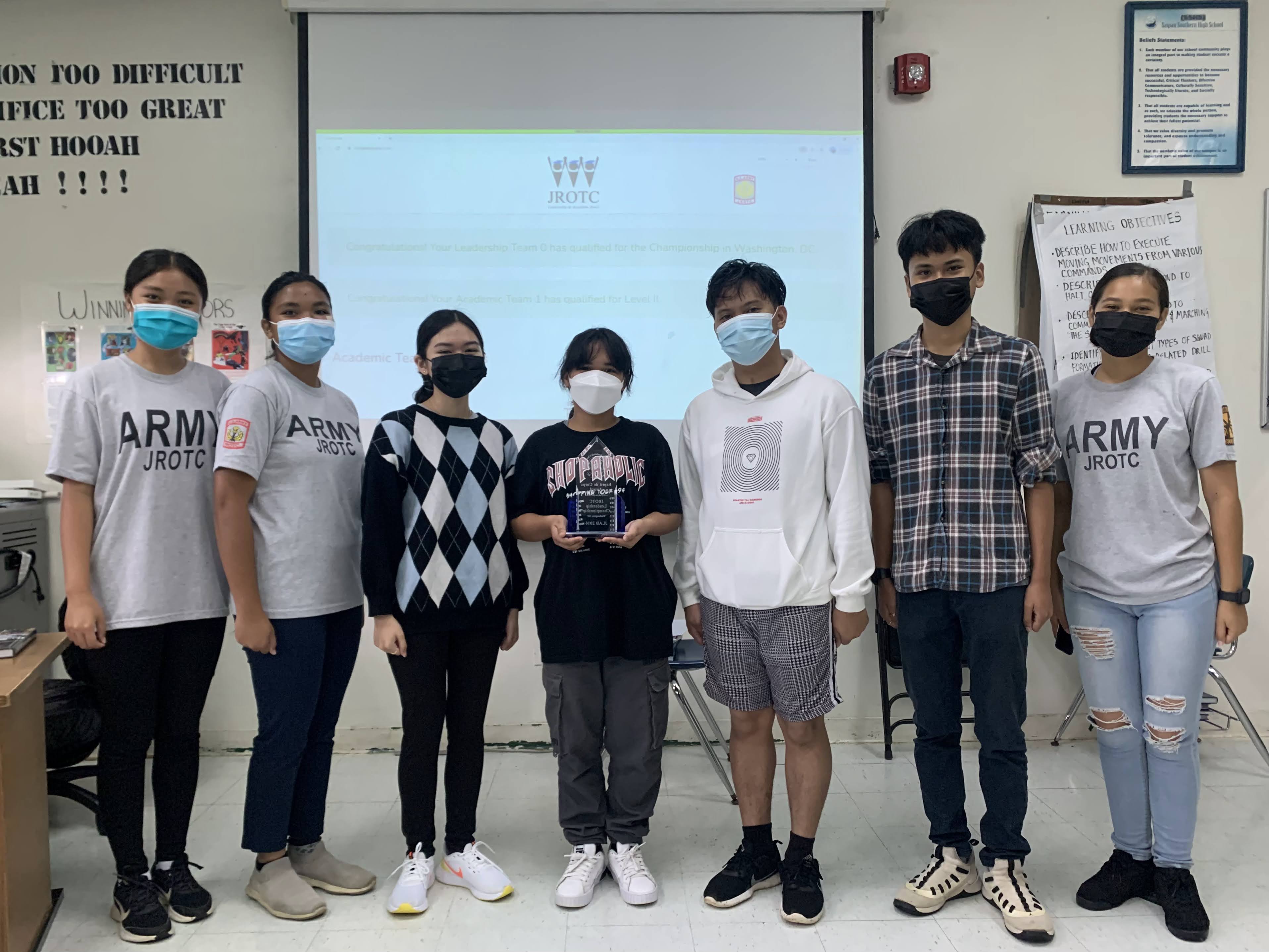 Saipan Southern High School’s JROTC Leadership &  Academic Bowl team members pose for a photo.