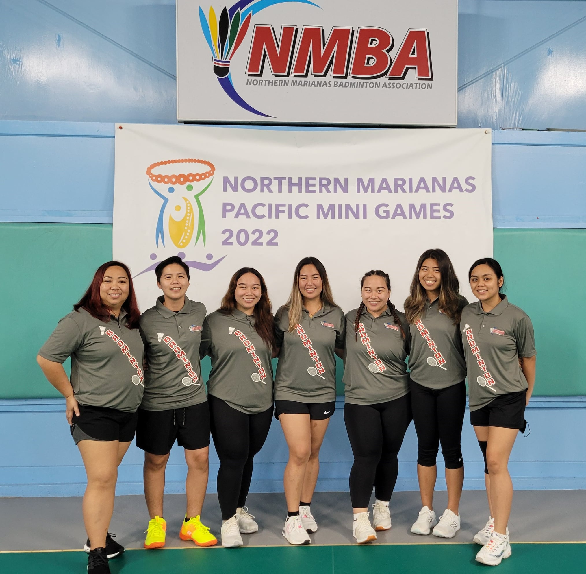 Members of the NMI Women’s National Badminton Team pose for a group photo before a training session at the TSL Sports Complex last month. The group will head to Guam for the 2022 Guam Badminton Invitational Tournament in Tamuning this weekend.