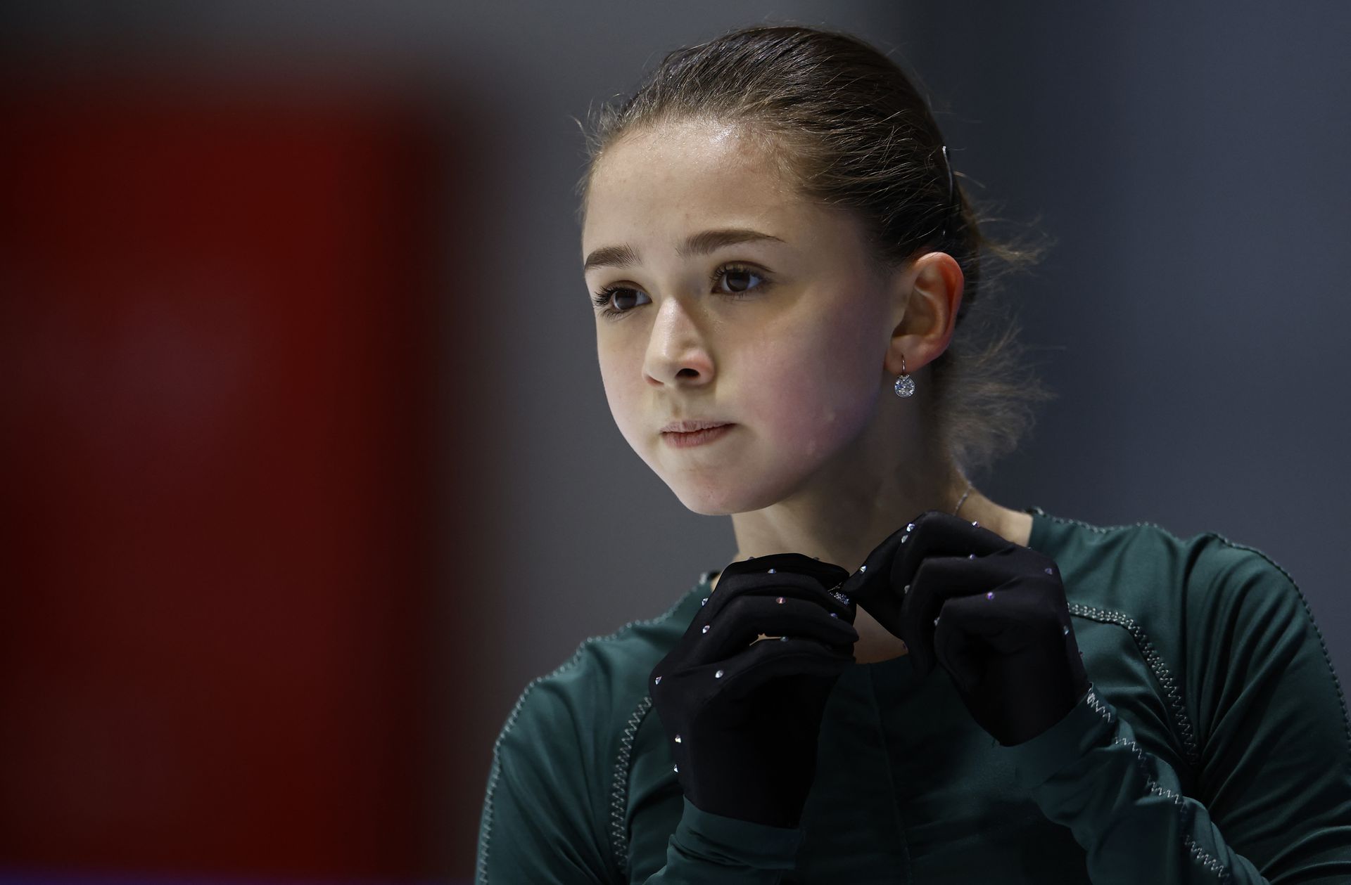 Kamila Valieva of the Russian Olympic Committee is seen during training at the Training Rink Capital Indoor Stadium, Beijing, China on Feb. 13, 2022.