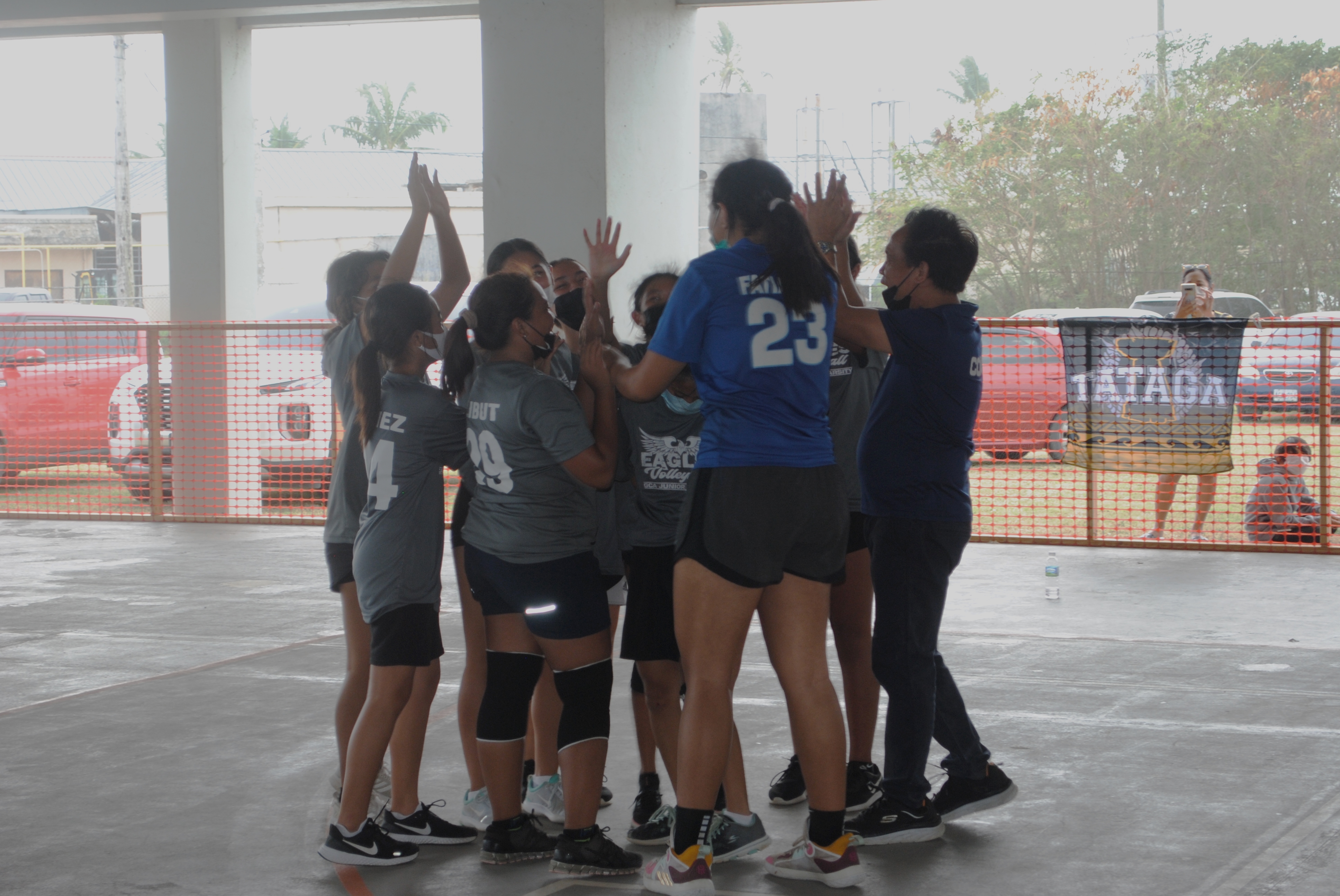 The GCA Eagles celebrate after winning the championship  of the PSS Girls Middle School Volleyball Saturday at  Koblerville gym.