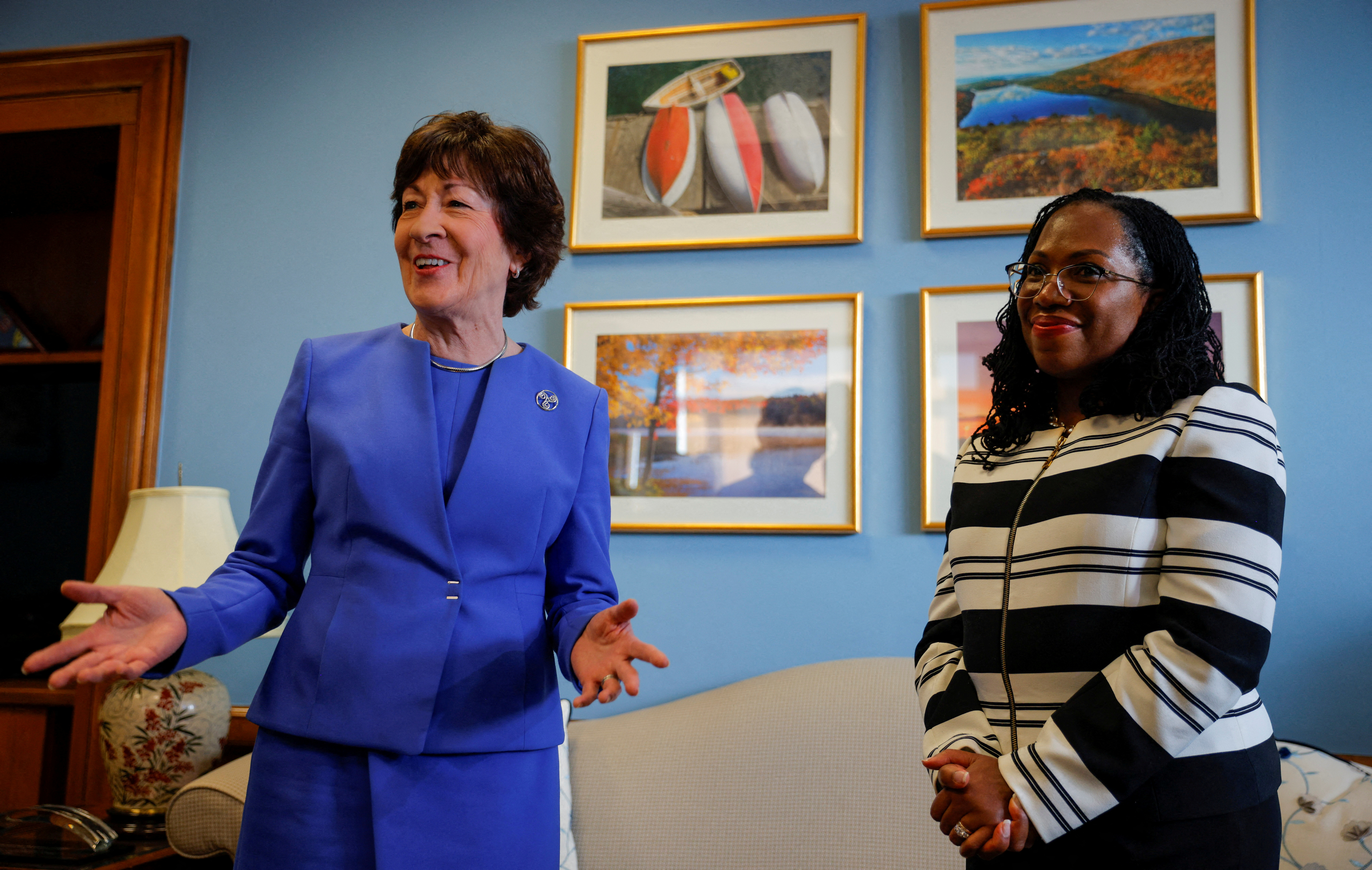 U.S. Sen. Susan Collins, R-Maine, meets with U.S. Supreme Court nominee and federal appeals court Judge Ketanji Brown Jackson in the senator’s office on Capitol Hill in Washington, D.C., March 8, 2022.