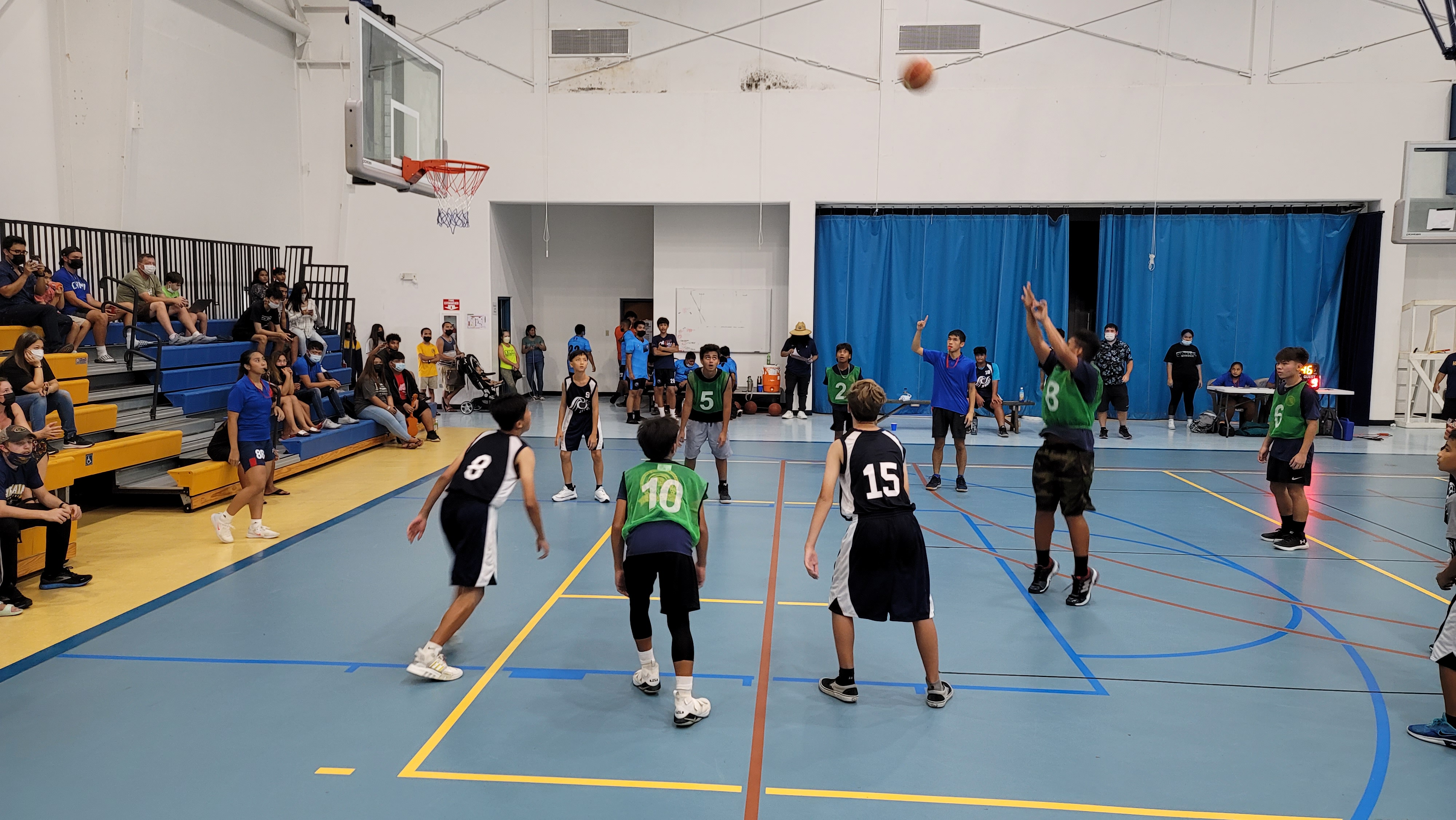 Hopwood 1's Thomas Santos attempts a free-throw shot during an IT&E Interscholastic Boys Middle School Basketball League game on Wednesday at the MHS gym.