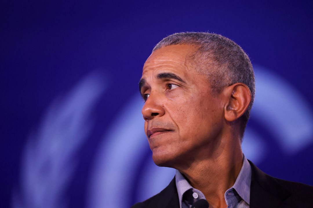 Former President Barack Obama looks on during the U.N. Climate Change Conference in Glasgow, Scotland, Britain, Nov. 8, 2021.
