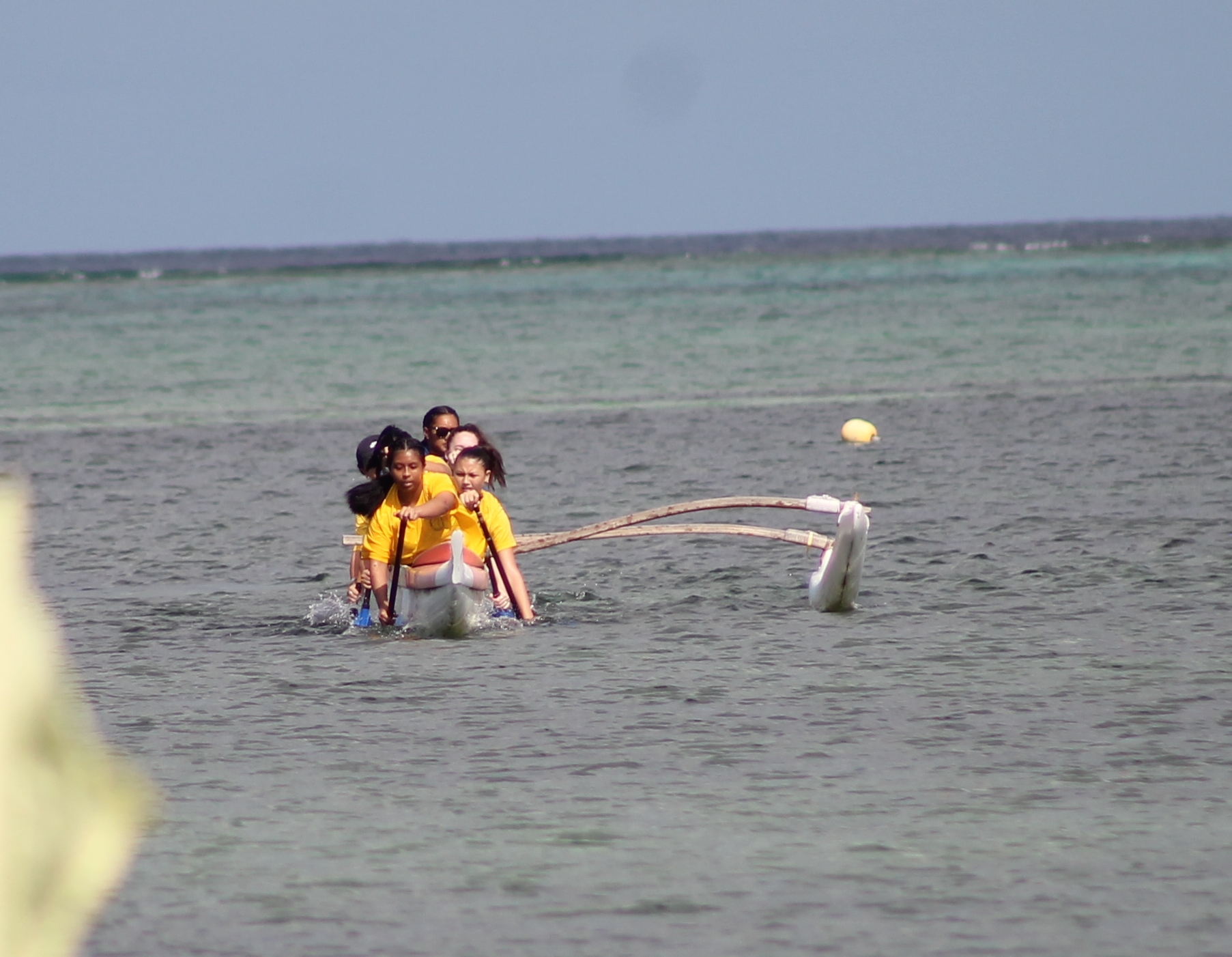 The women of MHS push through to complete the 500m event of the PSS Interscholastic High School Outrigger Race series at Kilili Beach.