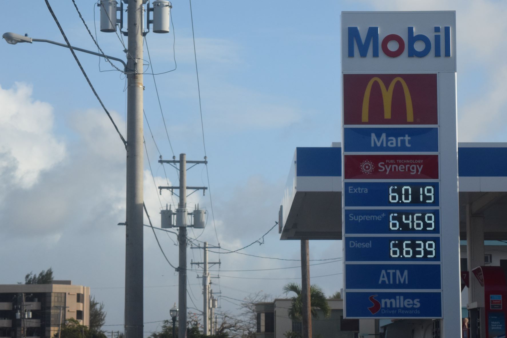 The Mobil station on Beach Road in Garapan displays its new prices on Friday morning.