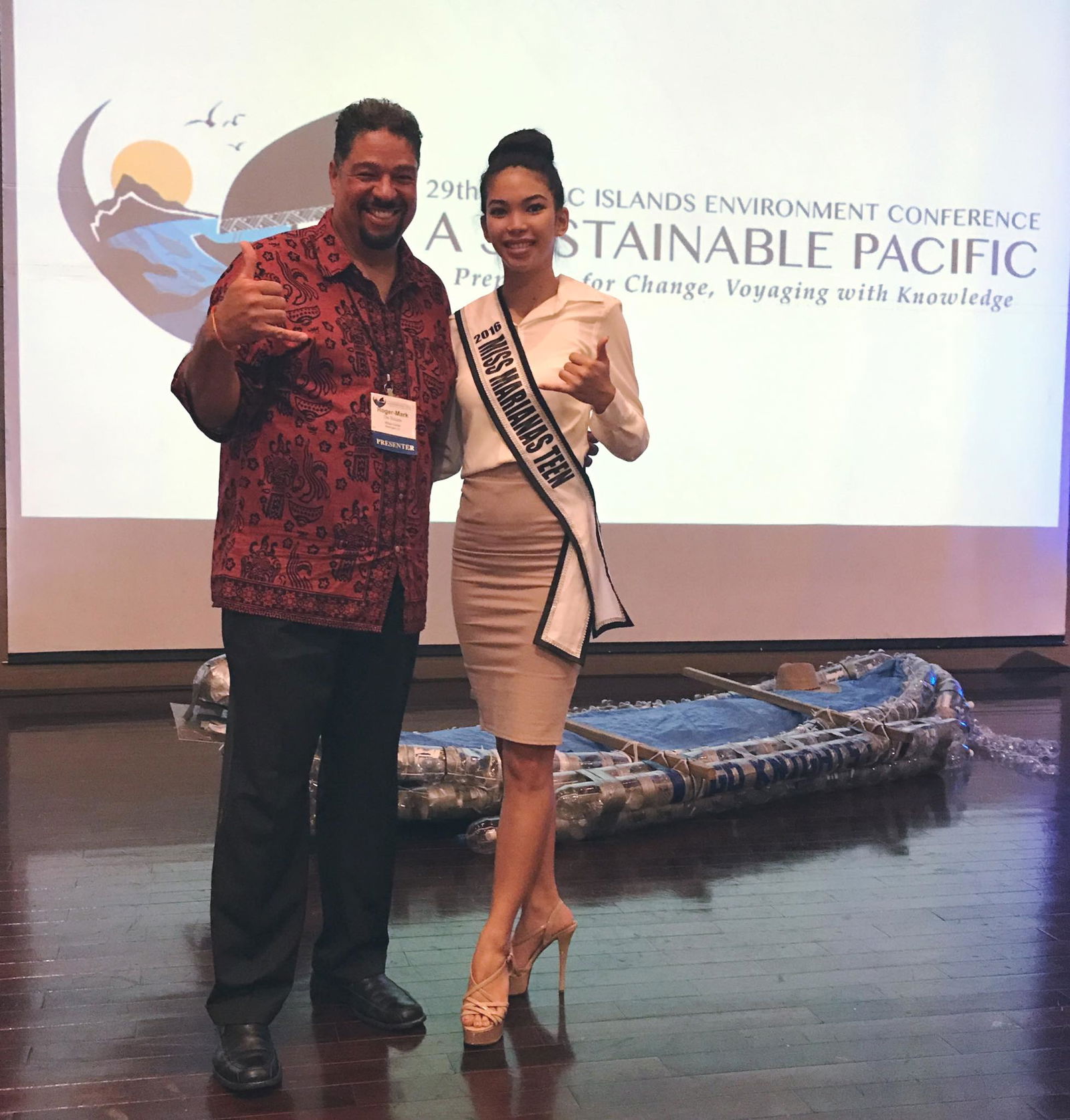 At the 29th Annual Pacific Island Environment Conference, 2016 Miss Marianas Teen Palanga Taimanao introduced keynote speaker Roger-Mark De Souza