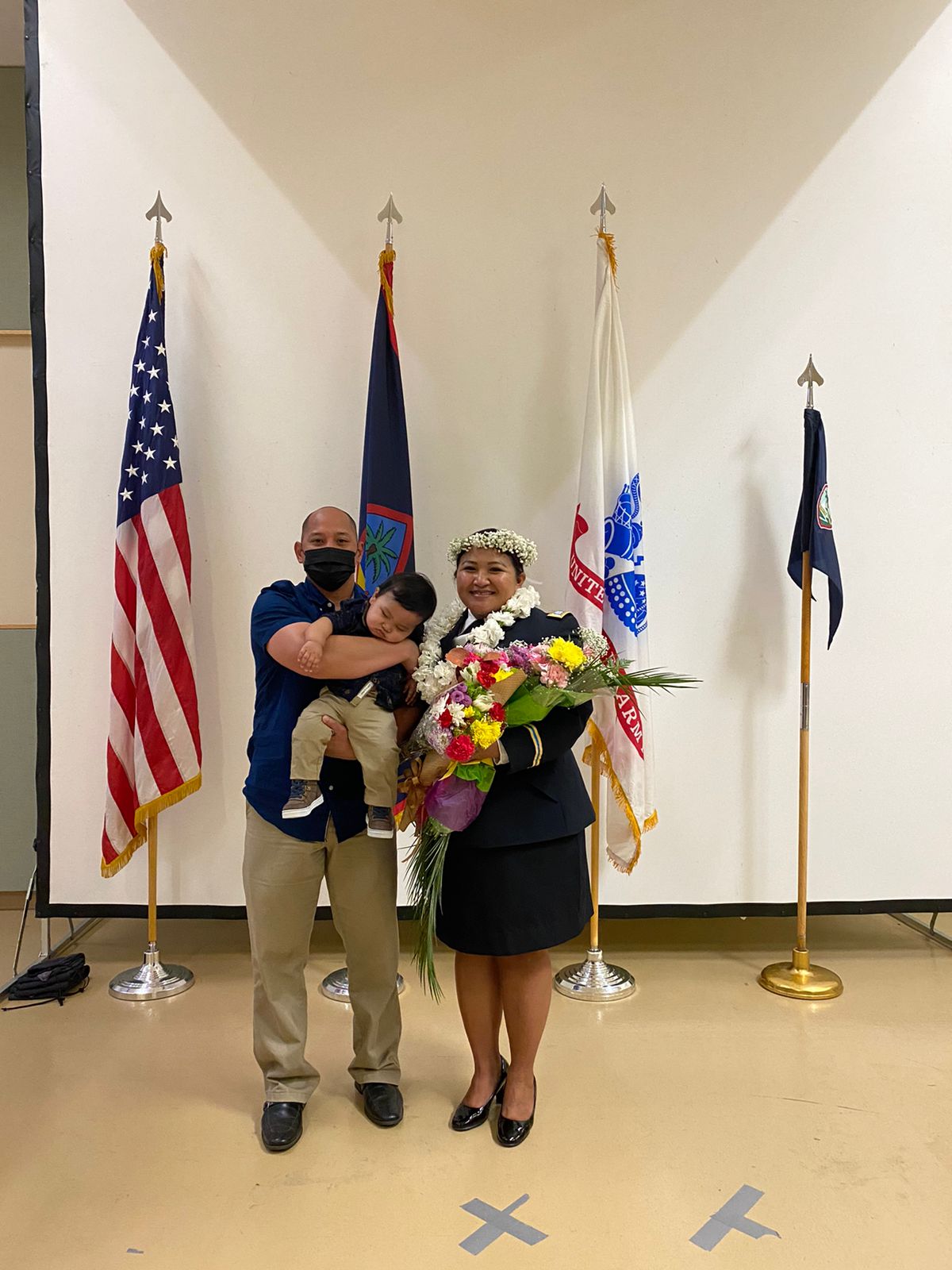 Capt. Jemilyn A. Sakisat with husband, Peter T. Sakisat, and son, Peyton Vincent A. Sakisat.