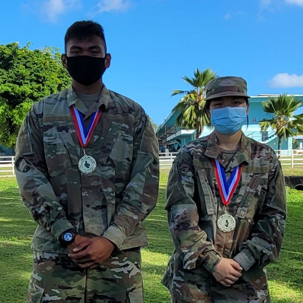 C/MAJ Teody Valenzuela, left, is the 2022 ERC Best Male Raider while C/SGT Jenny Lin, right, is the 2022 ERC Best Female Raider.