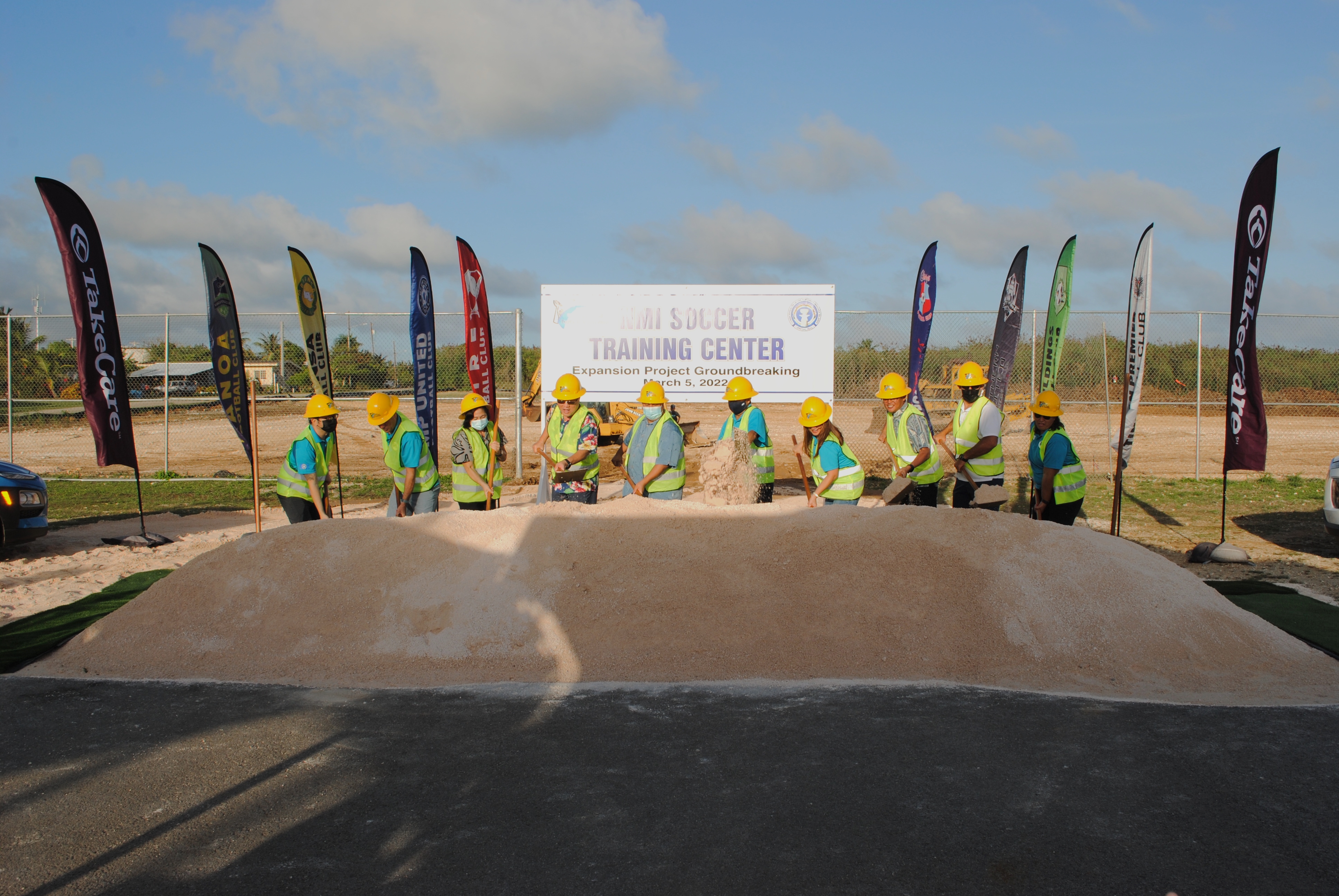 Gov. Ralph DLG Torres and NMI Football Association officials participate in a groundbreaking ceremony for the pitch expansion of the NMI Soccer Training Center on Saturday.