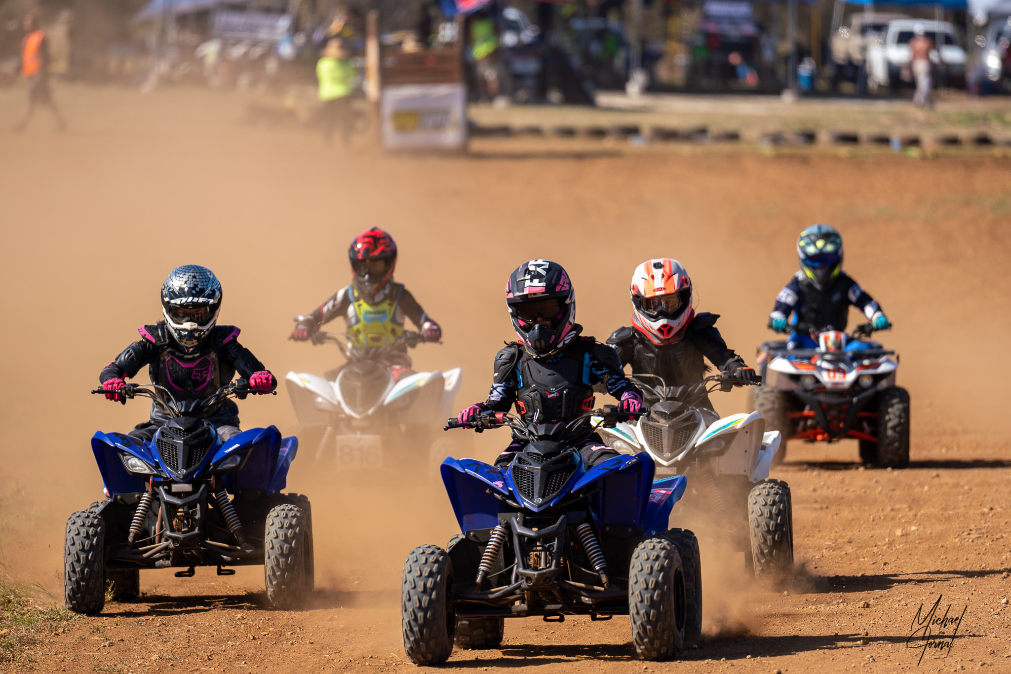 The riders of the Mini ATV class take off from the starting gate for round 2 of the 2022 Marianas Racing Association Points Race Series Sunday at Cowtown Raceway Park.