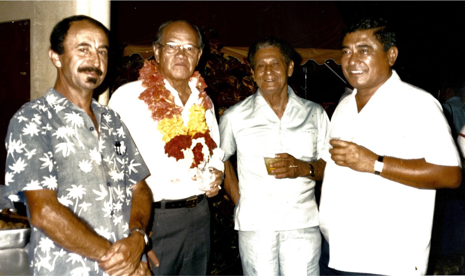 Abed Younis is shown in this photo mingling with Jose “Joeten” Tenorio, Herman “Pan” Guerrero, and former Governor Lorenzo “Larry” Guerrero. 