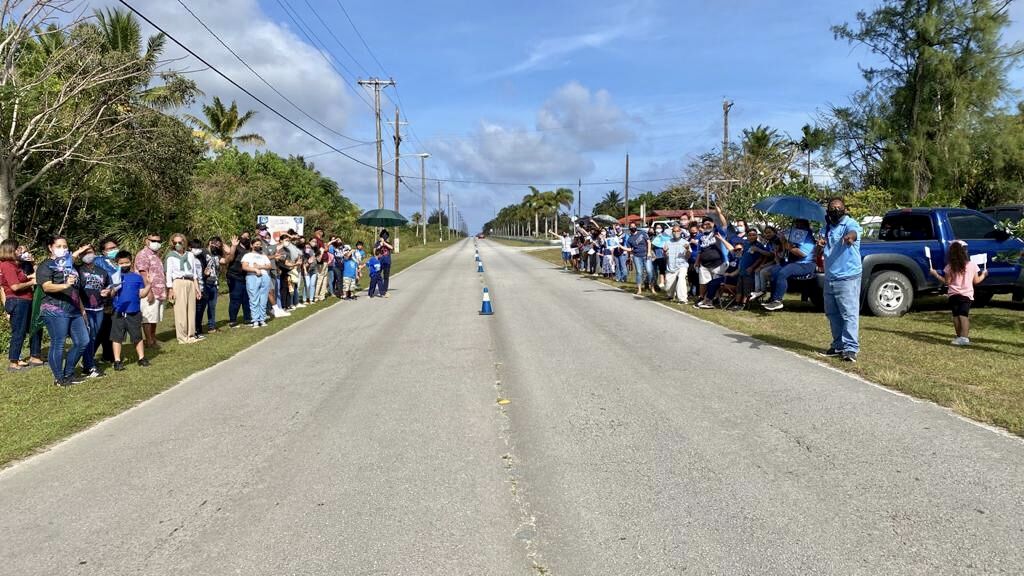 Dr. Rita Hocog Inos Junior-Senior High School, Sinapalo Elementary School, Head Start and AmeriCorps students with  principals Dr. Tanya King and Daisy Quitugua, BOE Member Herman Atalig and other Rota public school officials and staff.