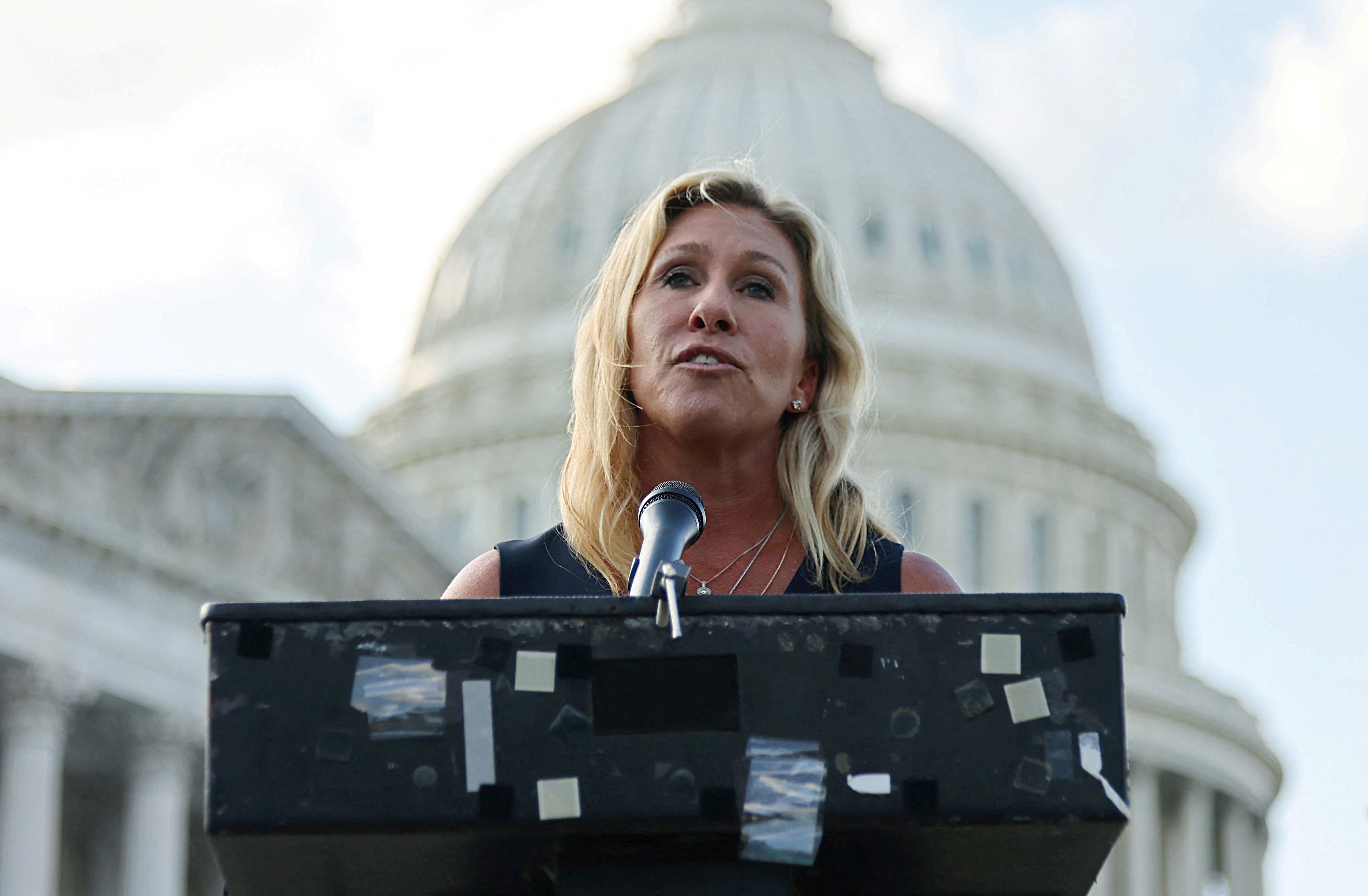 U.S. Rep. Marjorie Taylor Greene, R-Ga., holds a press conference outside the U.S. Capitol in Washington, D.C. June 14, 2021.