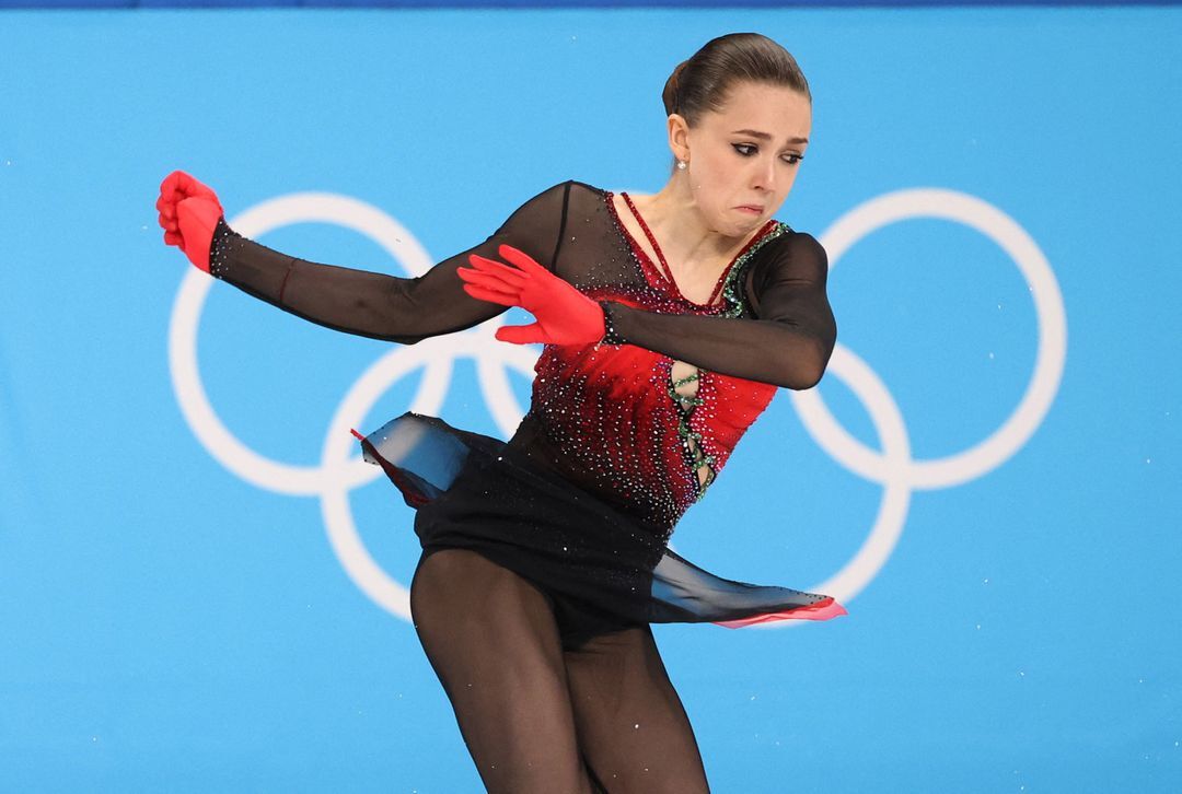 Kamila Valieva of the Russian Olympic Committee in action at the Capital Indoor Stadium, Beijing, China during the Winter Olympics on Feb. 17, 2022.