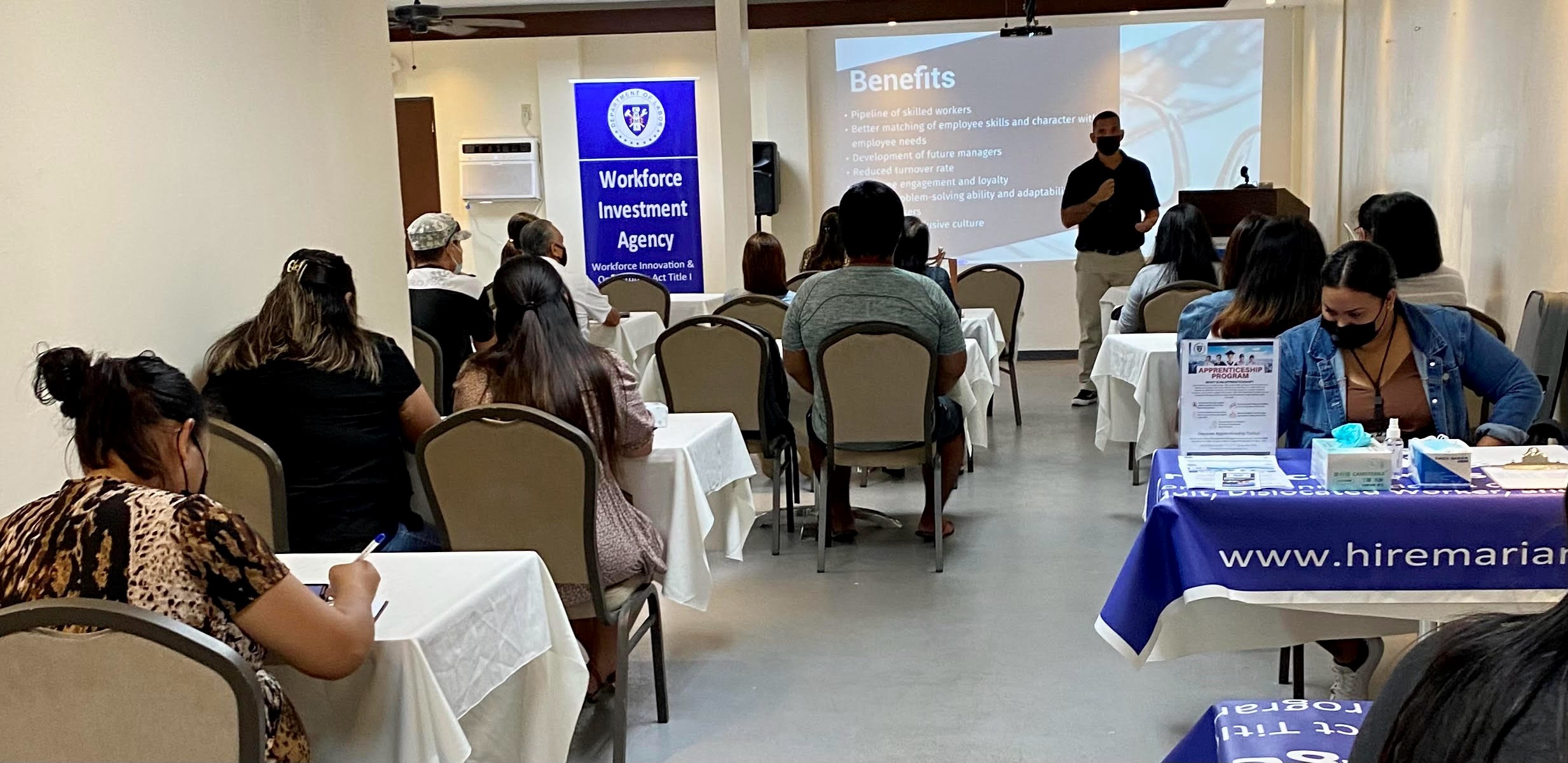 Joseph Villacrusis, ASE program manager, conducted the Information Sessions for the business community on Tinian and Rota.