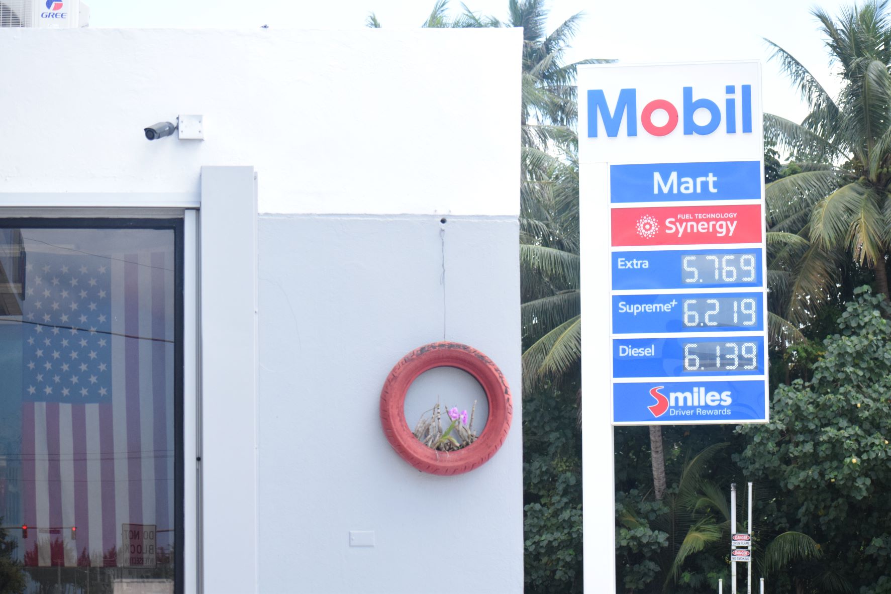 Mobil Oil Marianas in Chalan Kiya displays its new prices on Friday afternoon.