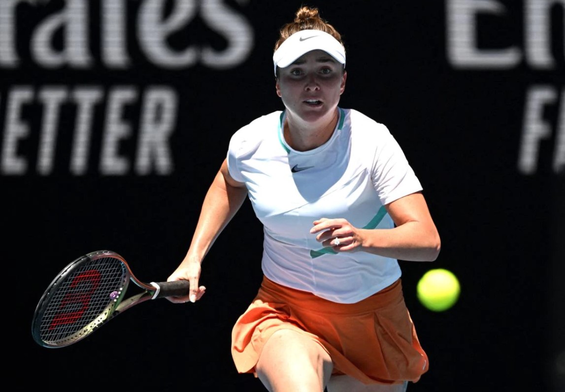 Ukraine's Elina Svitolina in action during her third round match against Belarus' Victoria Azarenka in the Australian Open at Melbourne Park, Melbourne, Australia on Jan. 21, 2022
