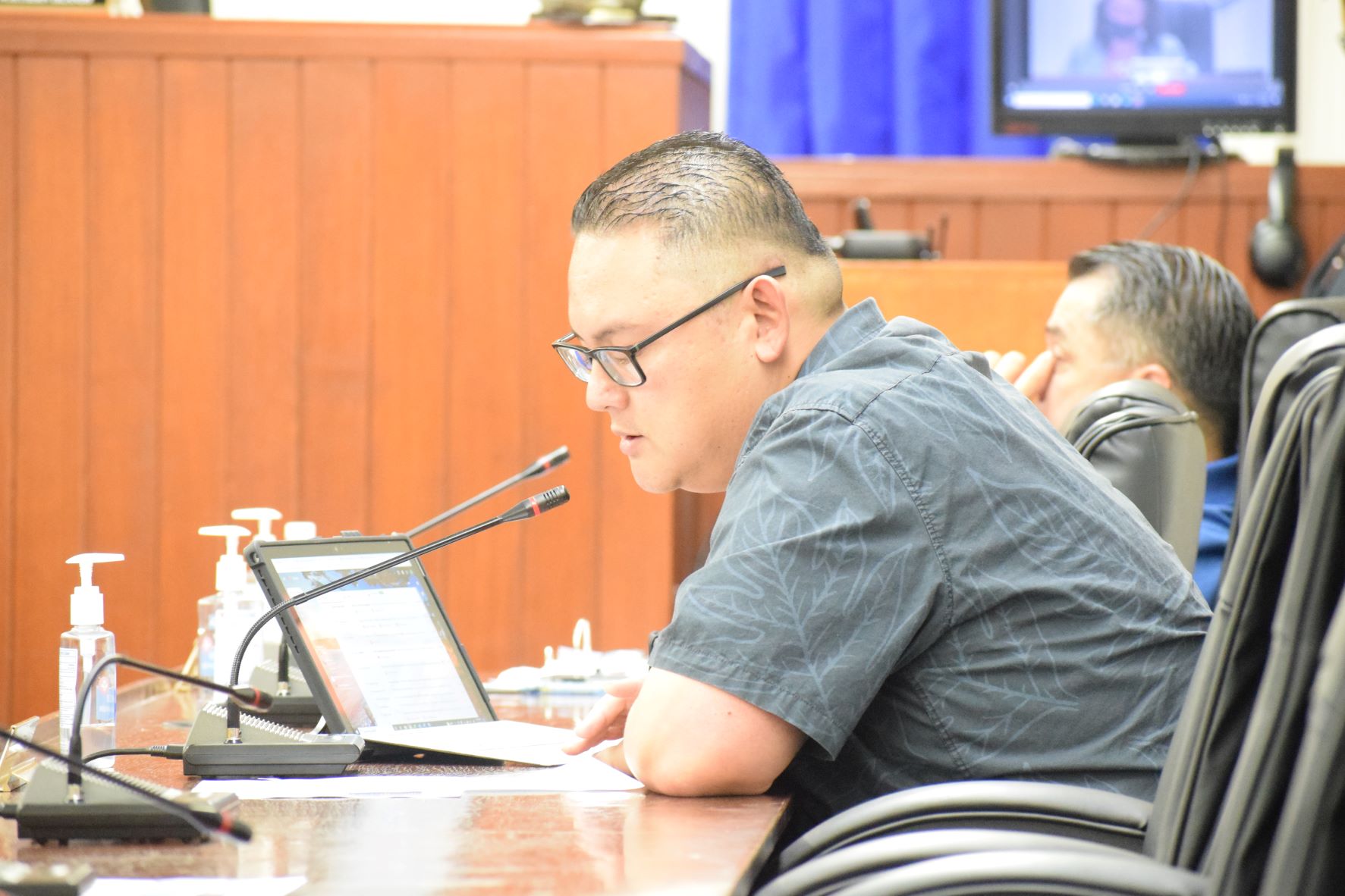 The Rota Legislative Delegation co-chairman, Rep. Donald Manglona, speaks during a House Education Committee meeting last week in the House chamber.