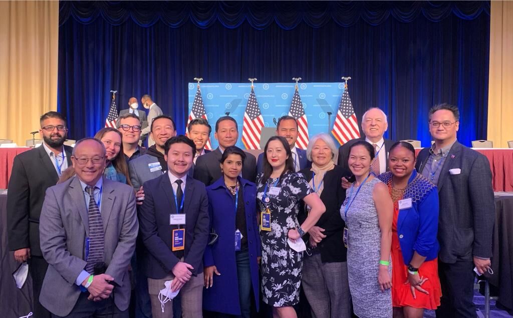 NMI Democratic gubernatorial candidate Rep. Tina Sablan, third right, and NMI Democratic Party Chair Nola Hix, second right, pose for a photo with members of the Democratic National Committee during a spring meeting in Washington, D.C. earlier this month.