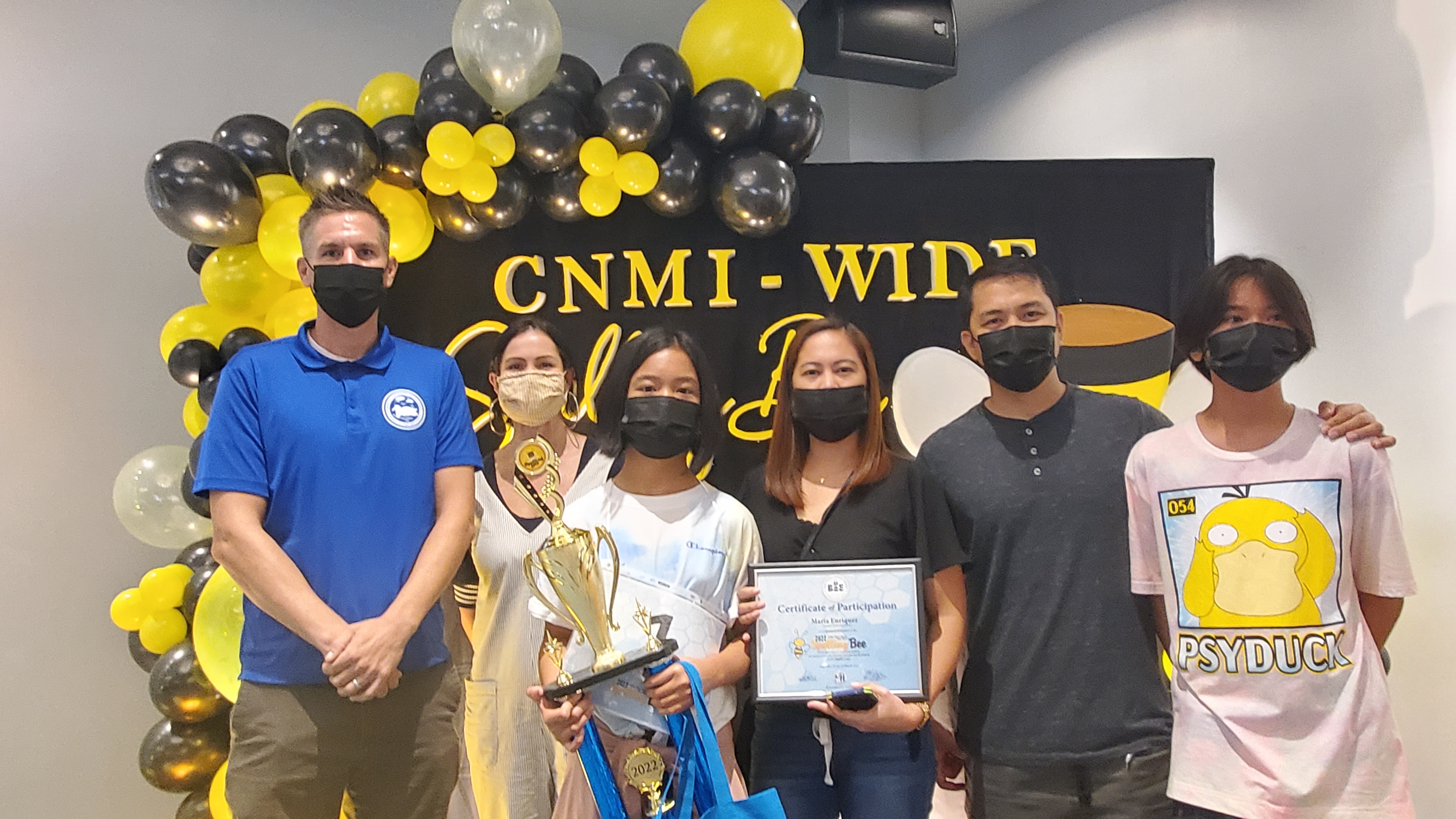 From left: Peter Loken, coach; Megan Nevitt-Loken, teacher; Maria Enriquez, 2022 CNMI PSS State Level Spelling Bee champion; Mary Anne Enriquez, the child’s mother; Jomer Enriquez, her father; and brother.