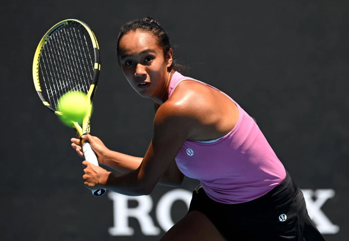 Canada's Leylah Fernandez in action during her women's doubles first round match with New Zealand's Erin Routliffe against Australia's Lizette Cabrera and Priscilla Hon in the Australian Open at Melbourne Park, Melbourne, Australia on Jan. 19, 2022.