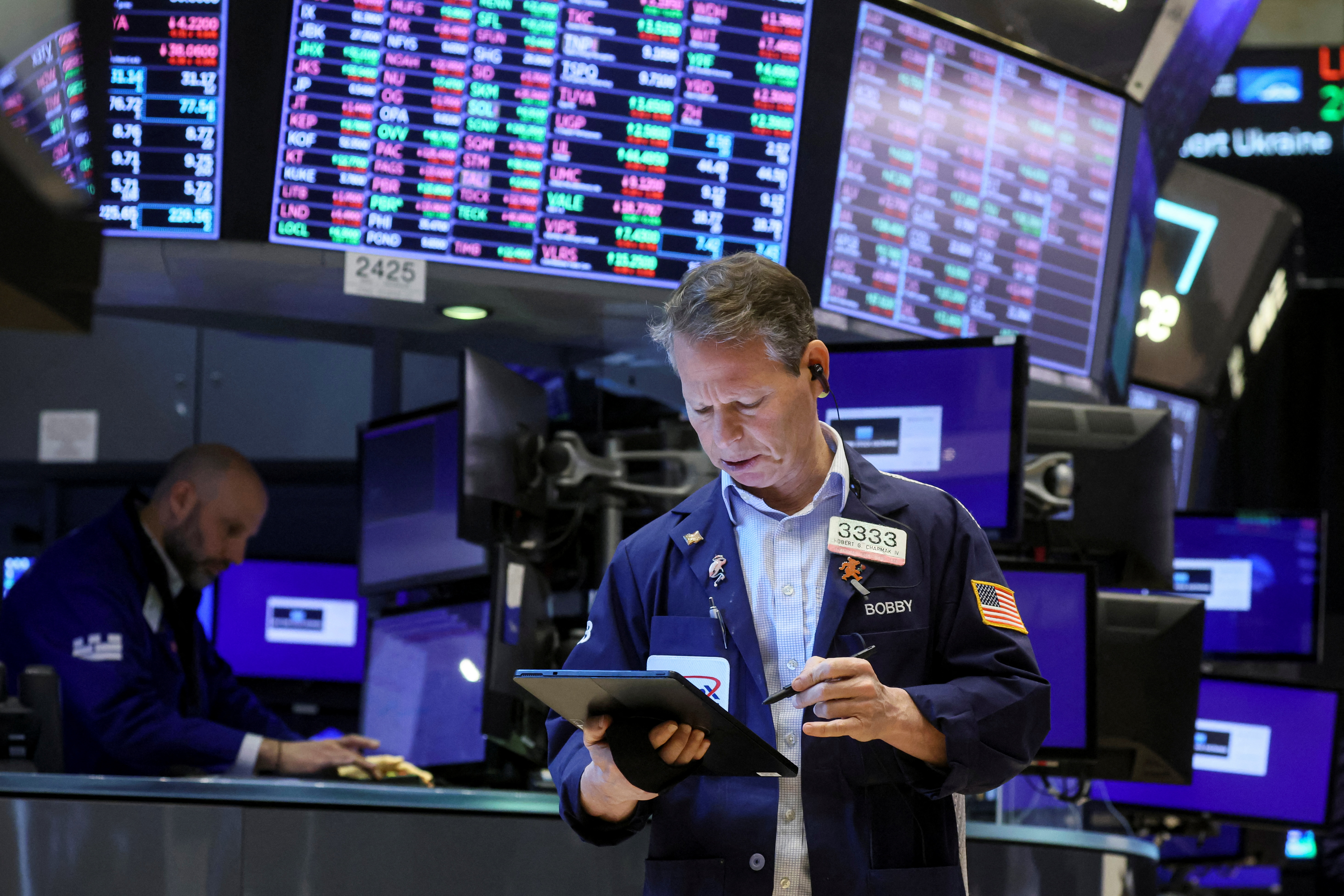 Traders work on the floor of the New York Stock Exchange in New York City on March 10, 2022.