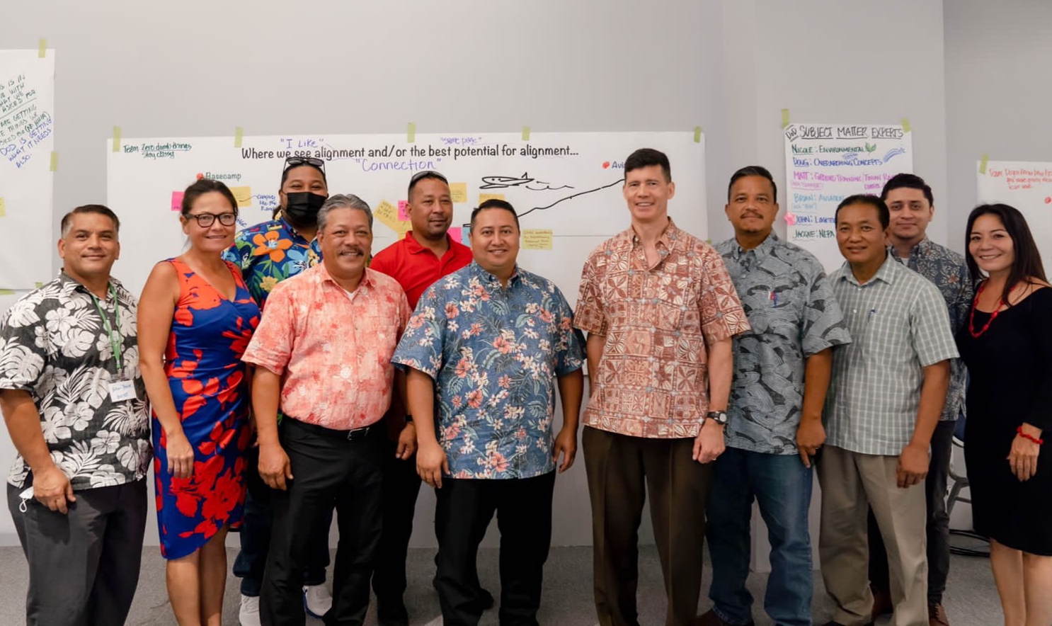 Gov. Ralph DLG Torres and Tinian officials led by Mayor Edwin pose for a photo with Maj. Gen. Mark A. Hashimoto, mobilization assistant to the Commander, U.S. Indo-Pacific Command. He is also the executive director of the U.S. Marine Corps Forces, Pacific.