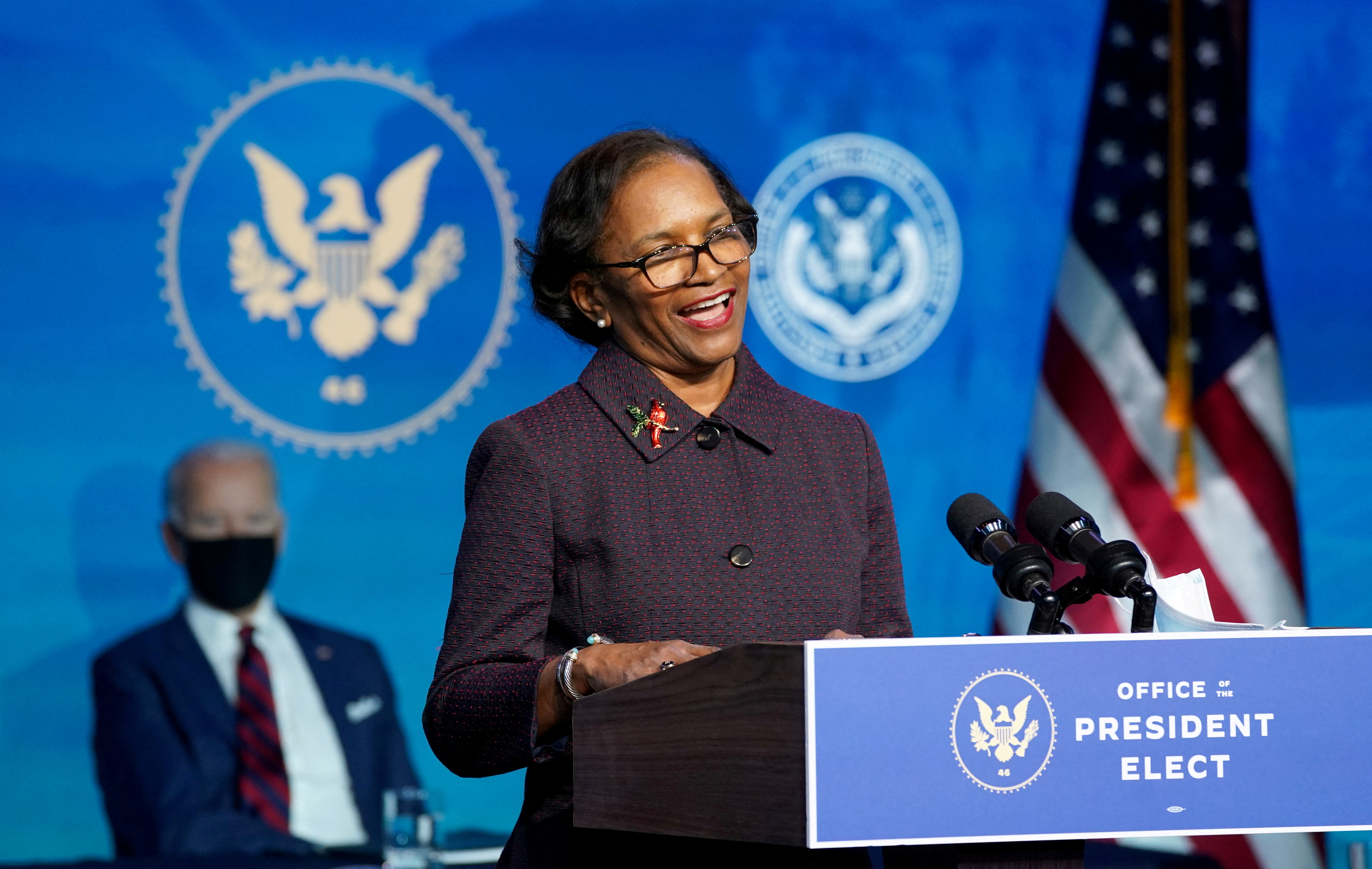Brenda Mallory, President-elect Joe Biden's nominee for chair of the Council on Environmental Quality, speaks after he announced her nomination in Wilmington, Delaware on Dec. 19, 2020.