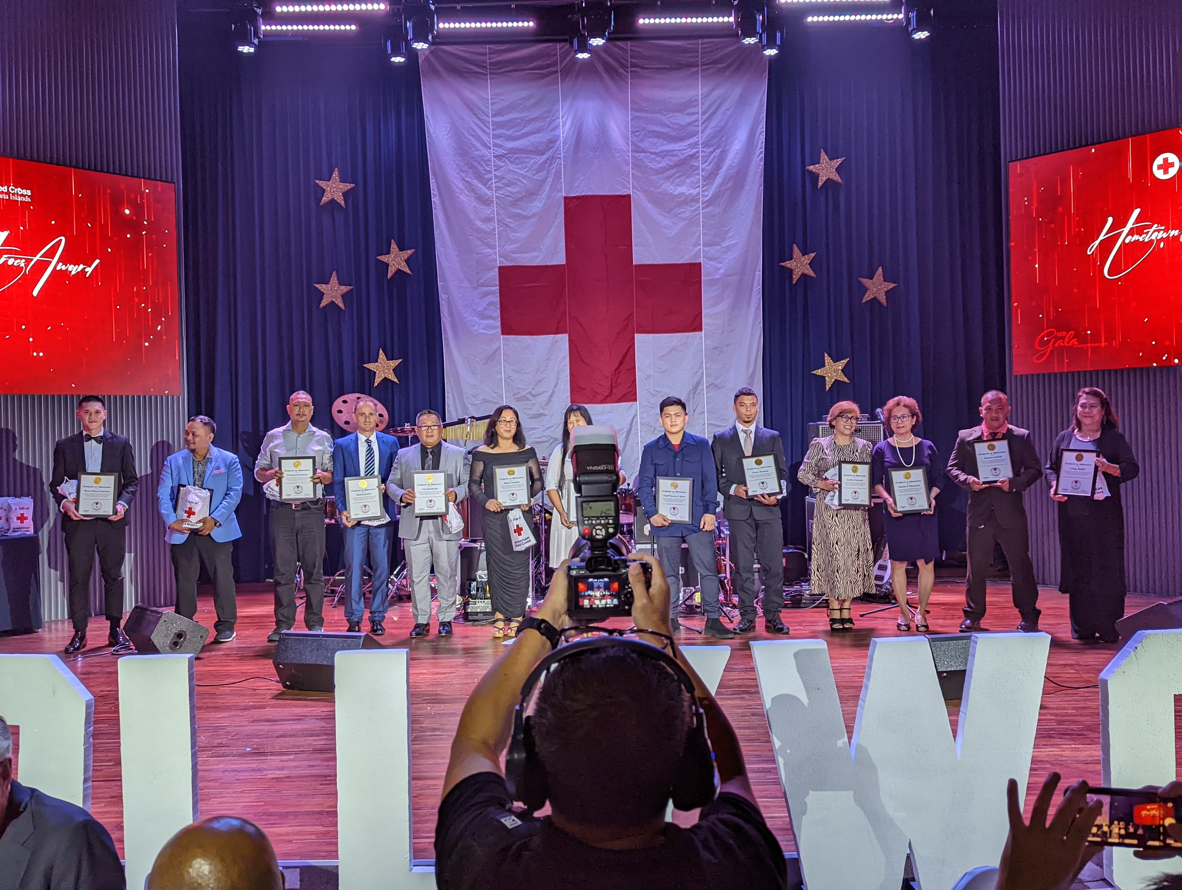 The American Red Cross-NMI Chapter's 2022 Hometown Heroes pose for a photo during the Red Gala in the Kensington ballroom on Saturday.