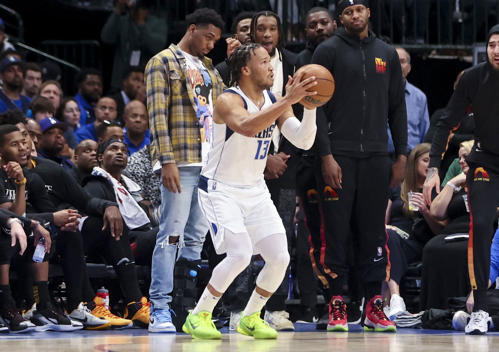 Dallas Mavericks guard Jalen Brunson (13) shoots against the Utah Jazz during the second quarter in game two of the first round of the 2022 NBA playoffs at American Airlines Center in Dallas, Texas on April 18, 2022.
