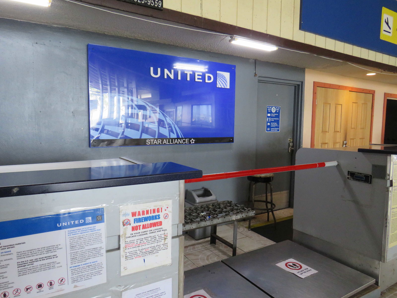 The United Airlines check-in area at Amata Kabua International Airport has not been used since mid-January due to unsafe conditions in the terminal. Passenger service is expected to resume shortly following emergency renovations.
