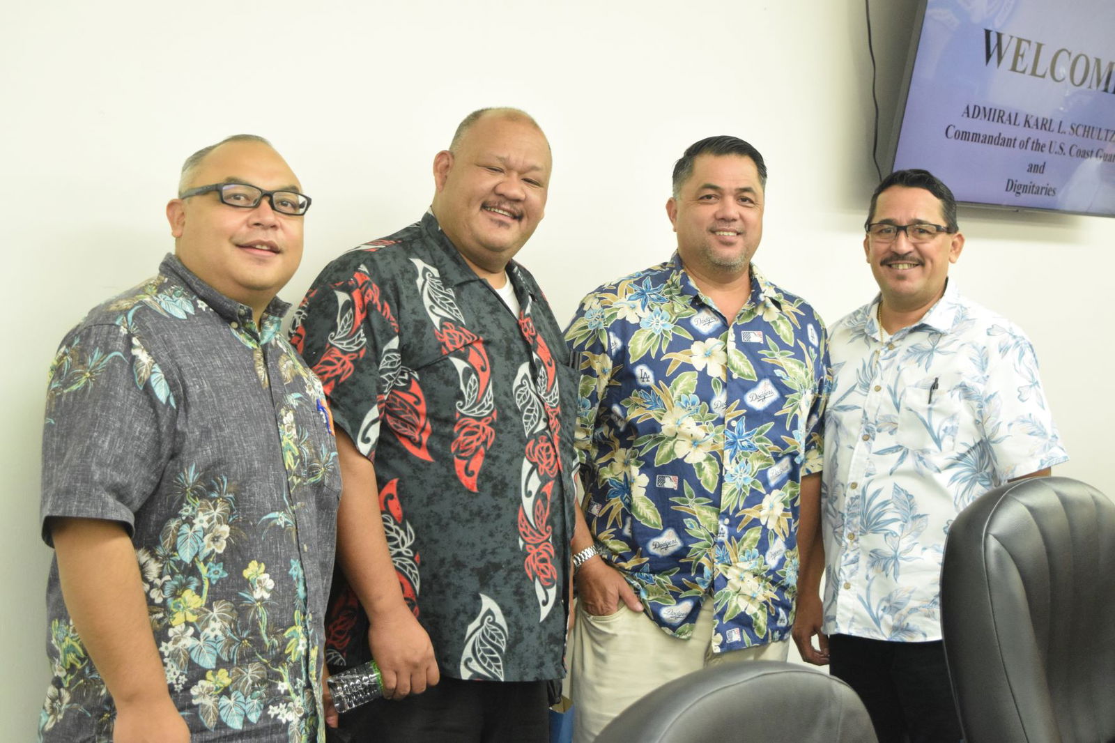 From left, Vice Speaker Blas Jonathan Attao, Rep. John Paul Sablan, House Floor Leader Ralph N. Yumul and Rep. Patrick San Nicolas pose for a photo during a break from a recent House session.