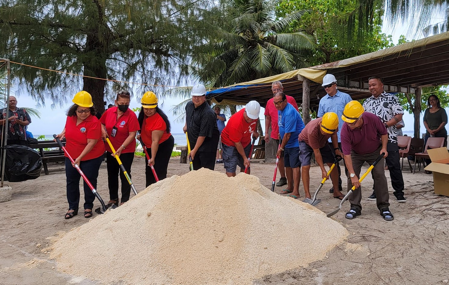 Gov. Ralph DLG Torres, center, joins the officers of Bantalan Sugar Dock Inc. and other government officials in a groundbreaking ceremony for the renovation of the Sugar Dock Shelter in Chalan Kanoa on Monday.