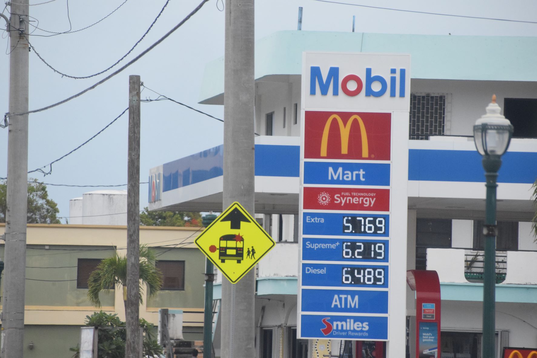 The Mobil gas station on Beach Road in Garapan displays its new prices on Tuesday.