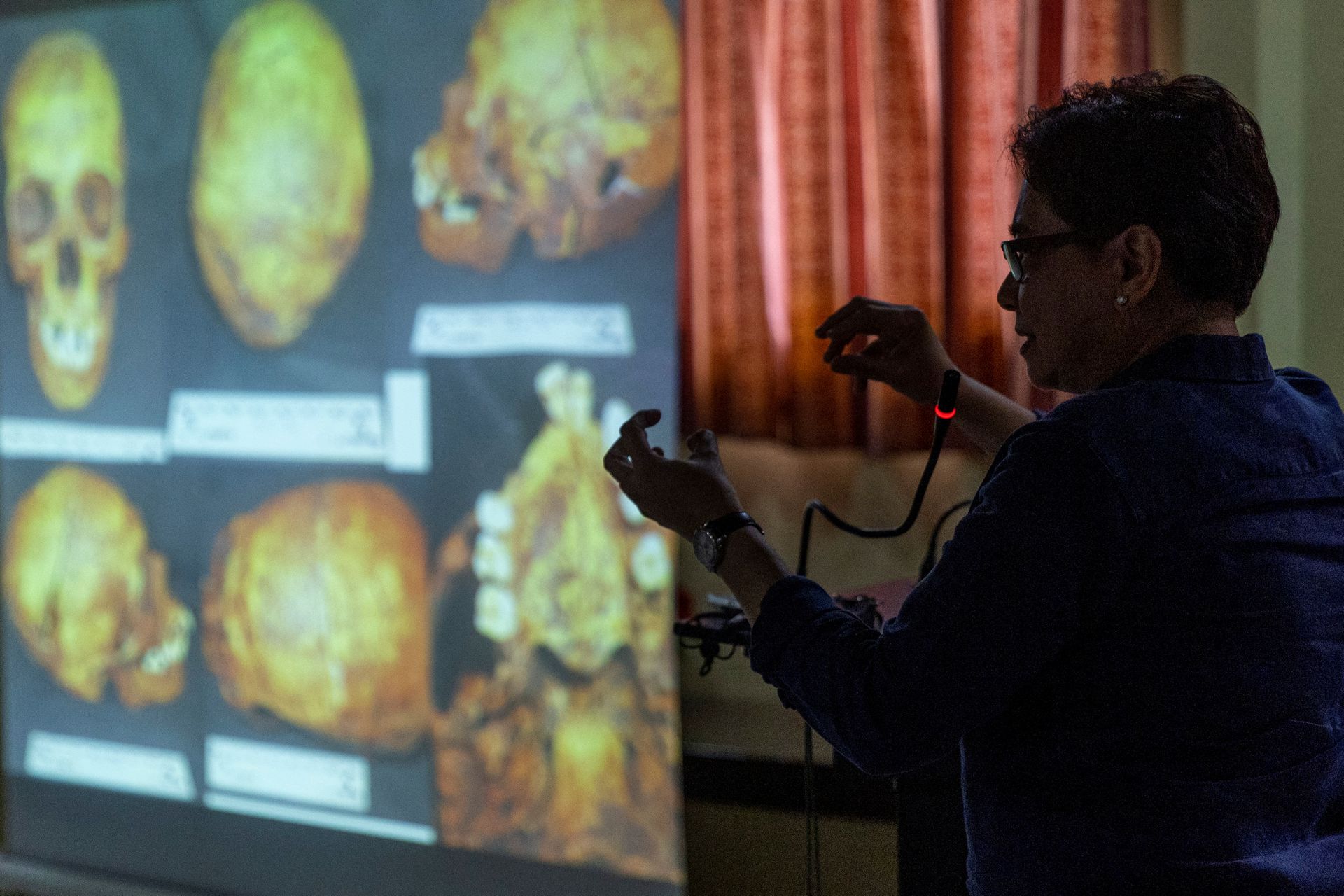 Forensic pathologist Raquel Fortun discusses findings on drug war deaths during a news conference in Manila, the Philippines, April 12, 2022.