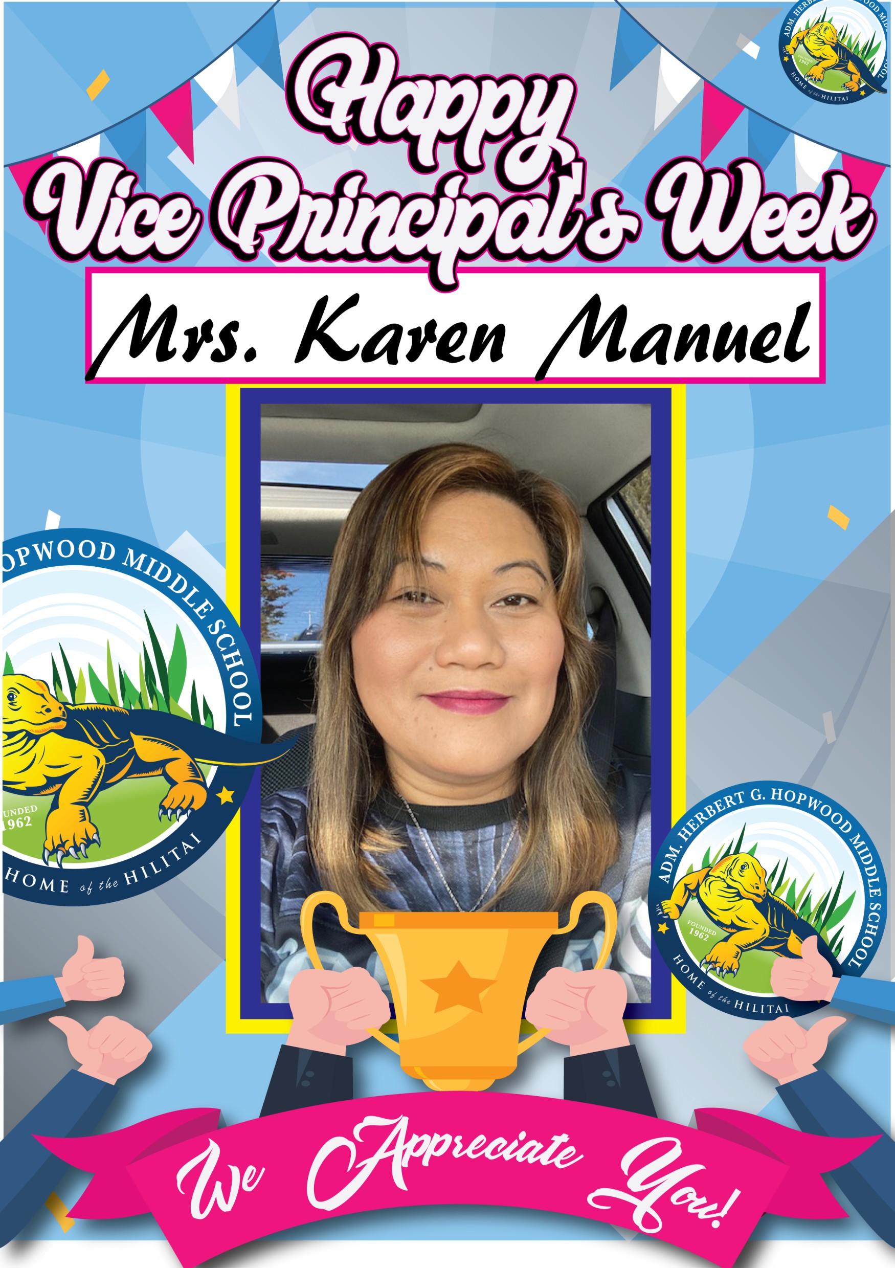 National Vice Principal's Week (April 4-8) recognizes vice principals who have demonstrated unwavering leadership — becoming a source of strength and inspiration for us all. Thank you to Hopwood Middle School vice principals, Karen Manuel and Ben Seman, for their dedication, leadership and contributions to our school