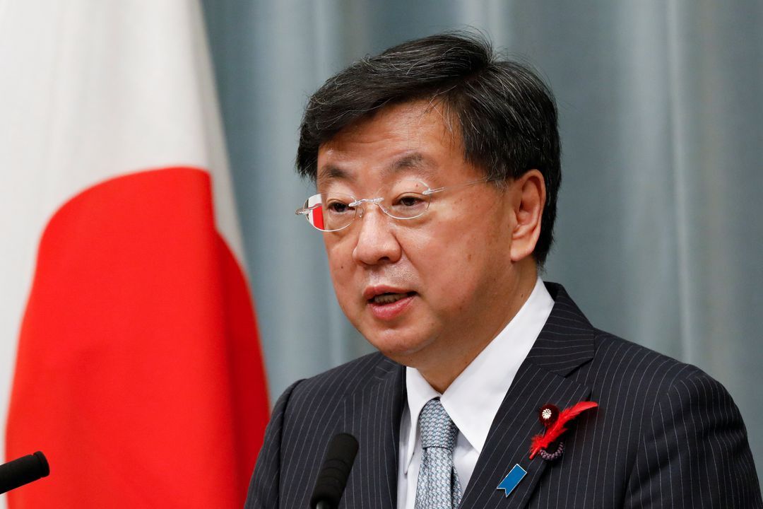 Japan's new Chief of Cabinet Secretary Matsuno Hirokazu speaks during a news conference in Tokyo, Japan on Oct. 4, 2021.