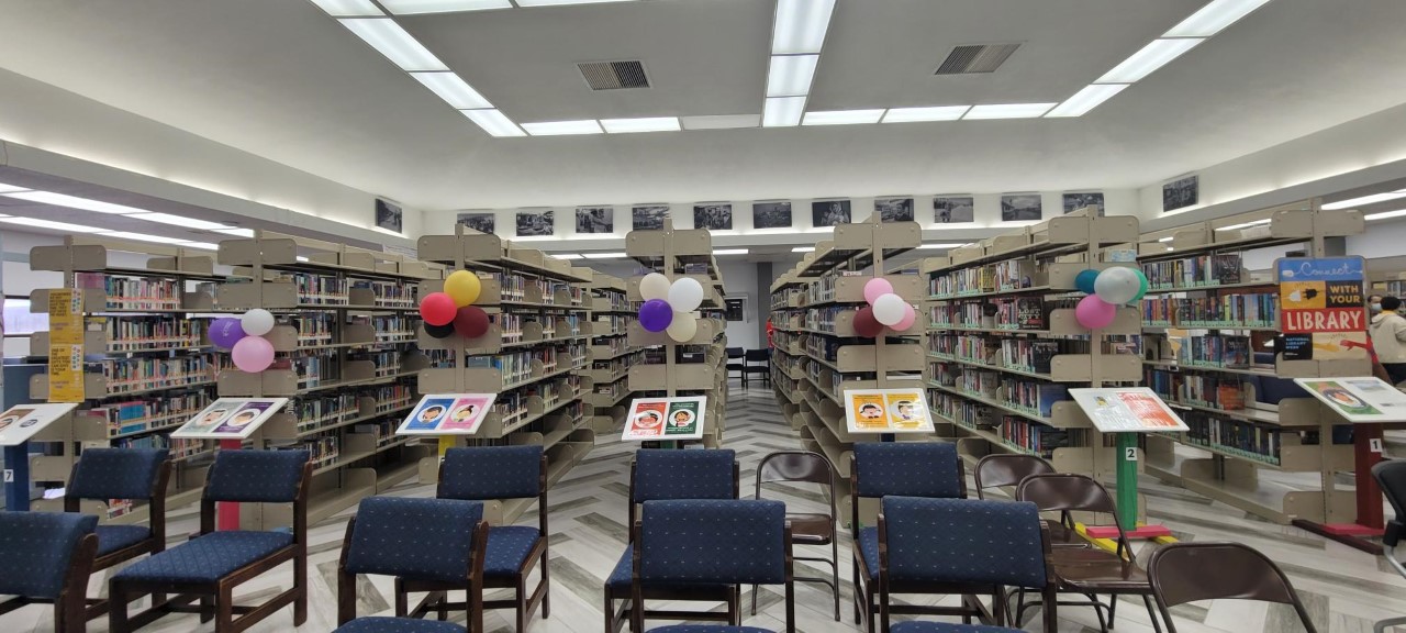 The  old bookshelves have been replaced with brand new ones.