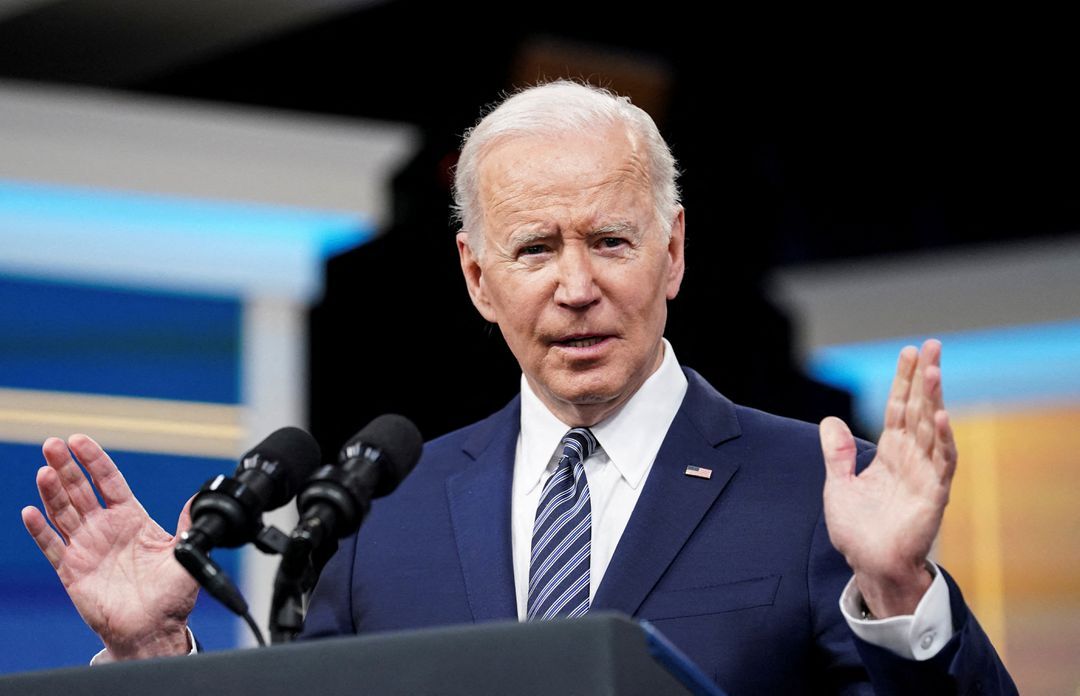President Joe Biden announces the release of 1 million barrels of oil per day for the next six months from the U.S. Strategic Petroleum Reserve, as part of administration efforts to lower gasoline prices, during remarks in the Eisenhower Executive Office Building’s South Court Auditorium at the White House in Washington, D.C., March 31, 2022.
