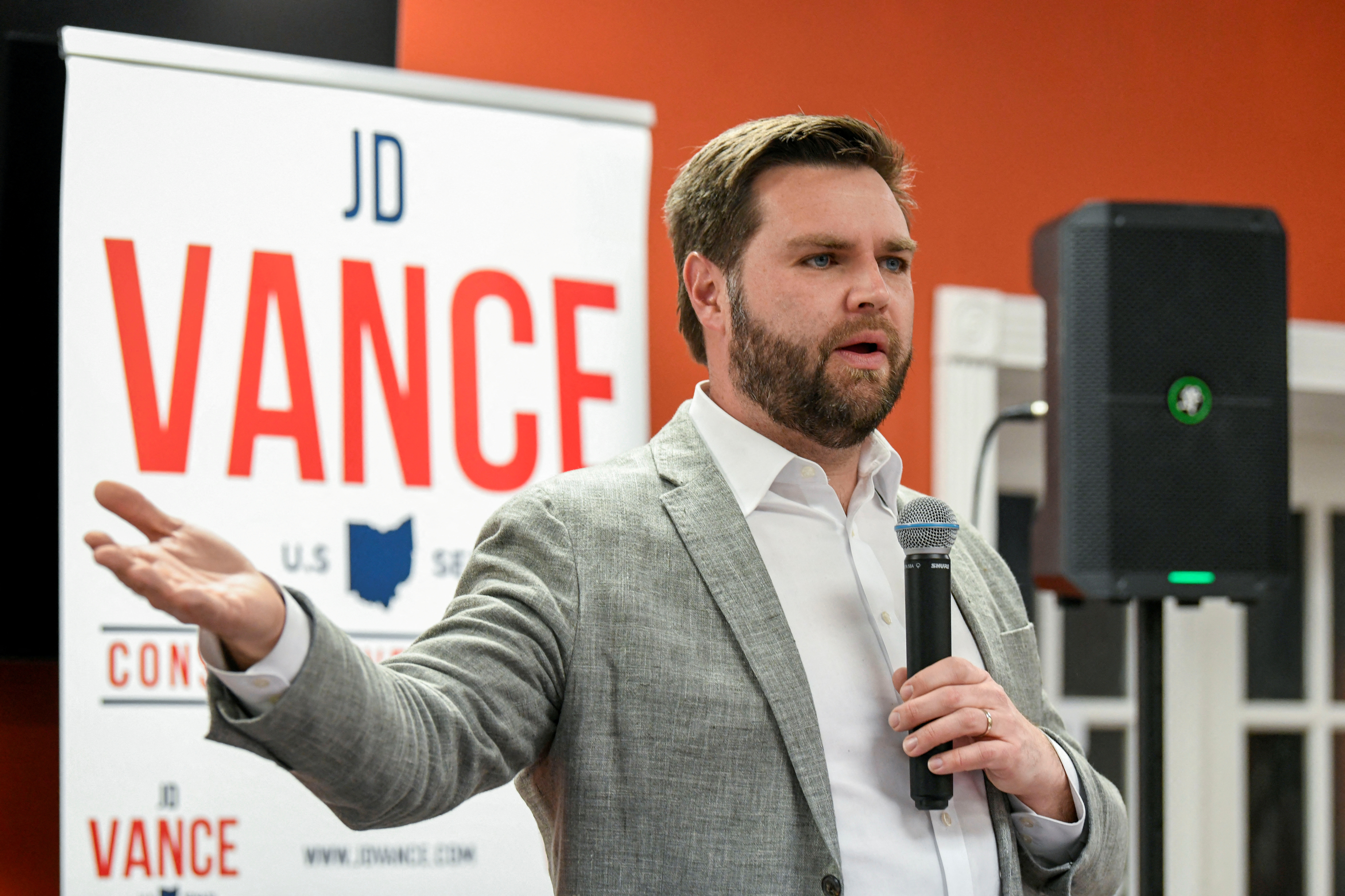 Senate candidate JD Vance campaigns in Boardman, Ohio on Feb. 16, 2022.