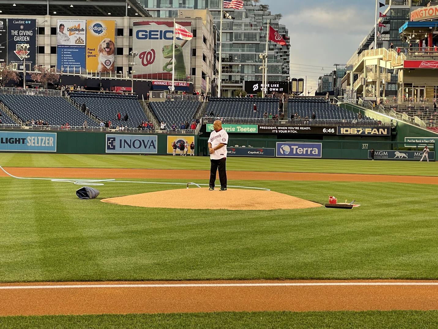 FSM President David Panuelo prepares to throw the first pitch for the Washington Nationals.